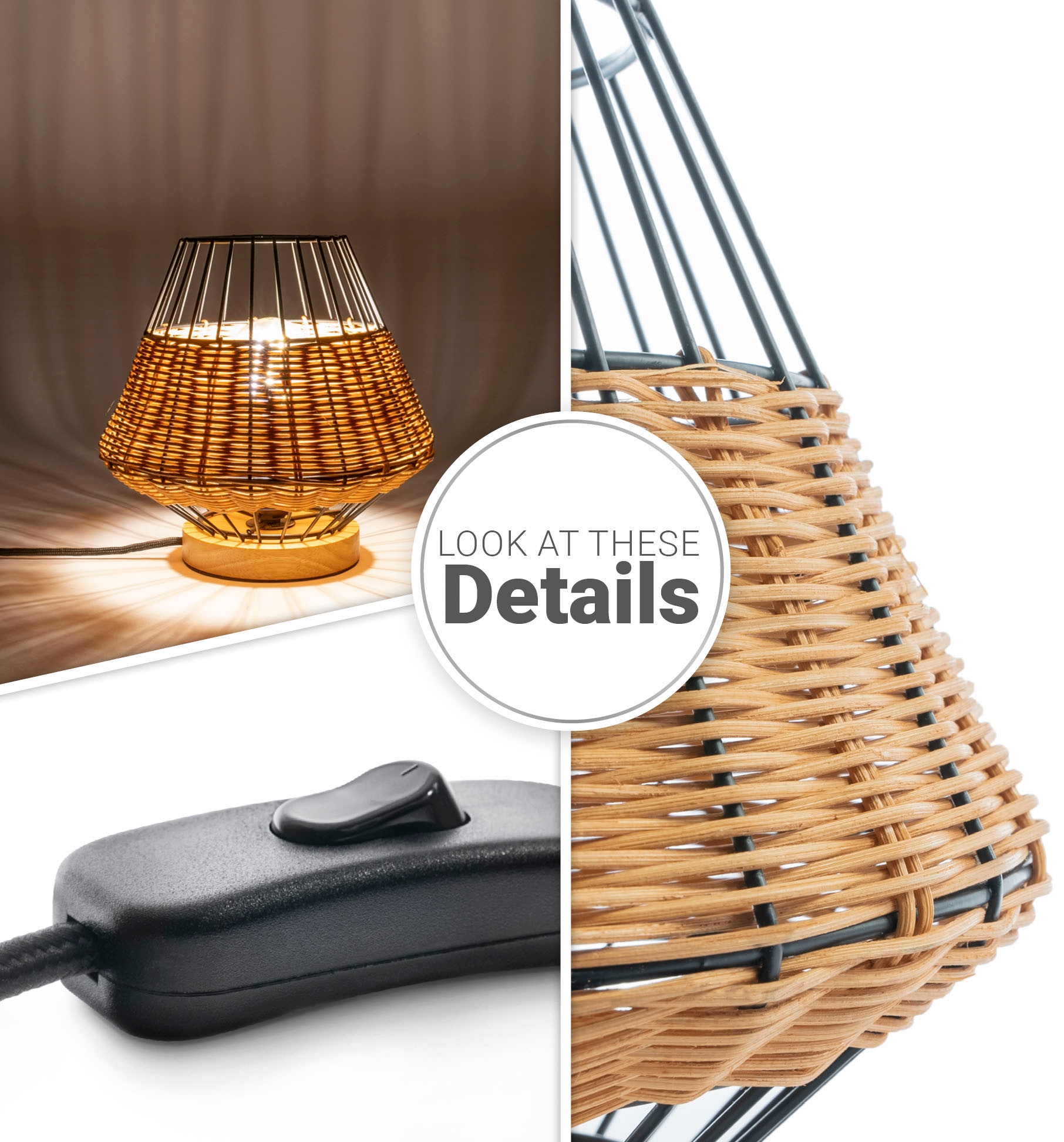 Holz Käfig Home BAUR Lampe LED E27 Rustikal | Paco Boho Nacht Rattan Tischleuchte »PUNTO«, Style