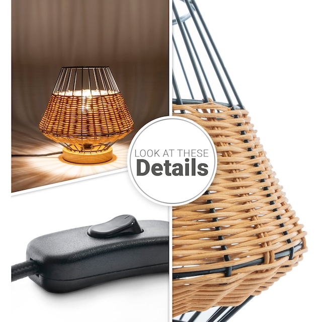 Paco Home Tischleuchte »PUNTO«, Rattan LED Käfig Lampe Boho Style Nacht  Rustikal Holz E27 | BAUR