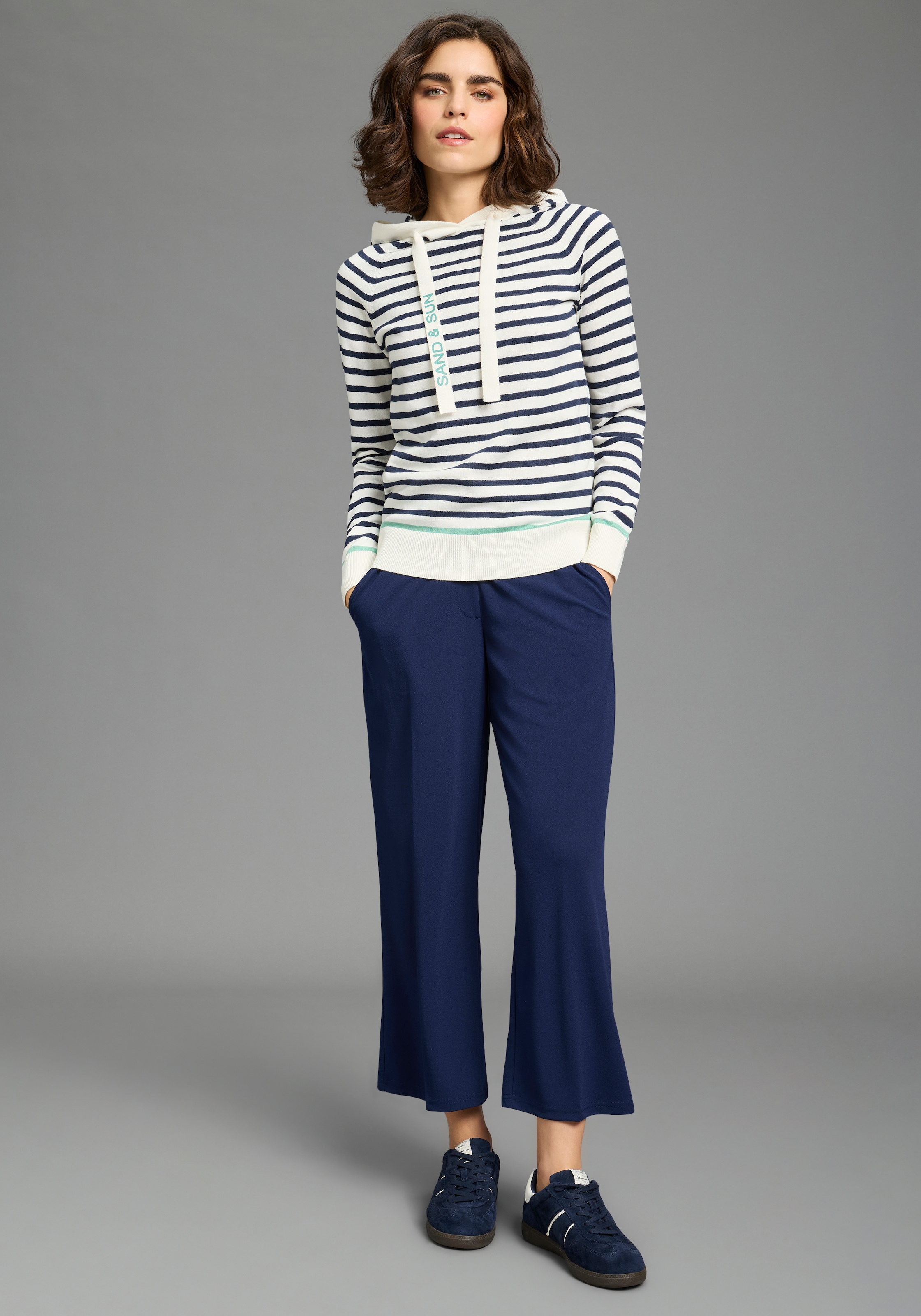 Laura Scott Kapuzenpullover leichter Übergangspullover mit modernen Streifen