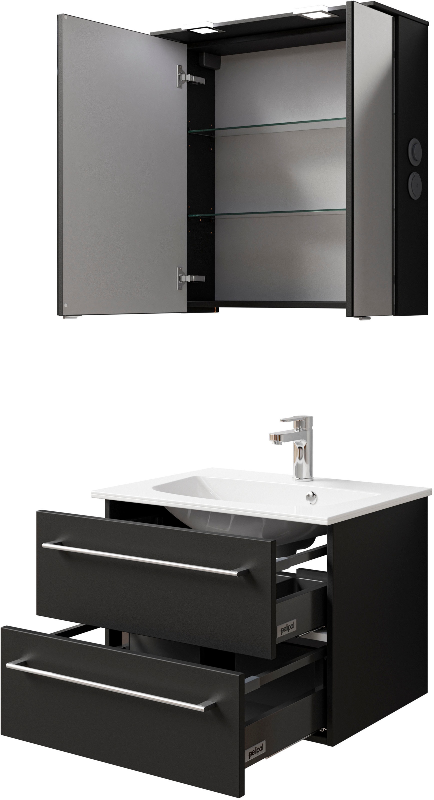 Saphir Badmöbel-Set »Serie 6025 2-teilig Mineralmarmor-Waschtisch mit LED-Spiegelschrank« 2 Stk. tlg.