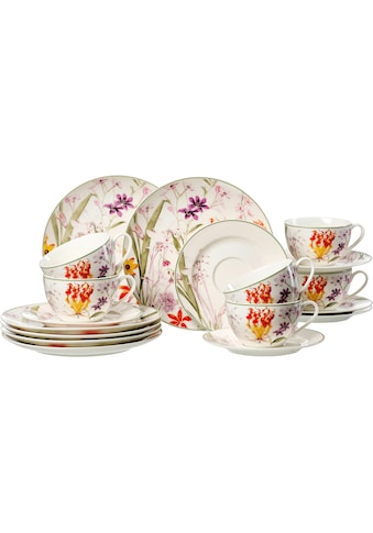 Kaffeeservice »Flora«, (Set, 18 tlg.), Geschirr-Set, Blüten/Blättermotiv