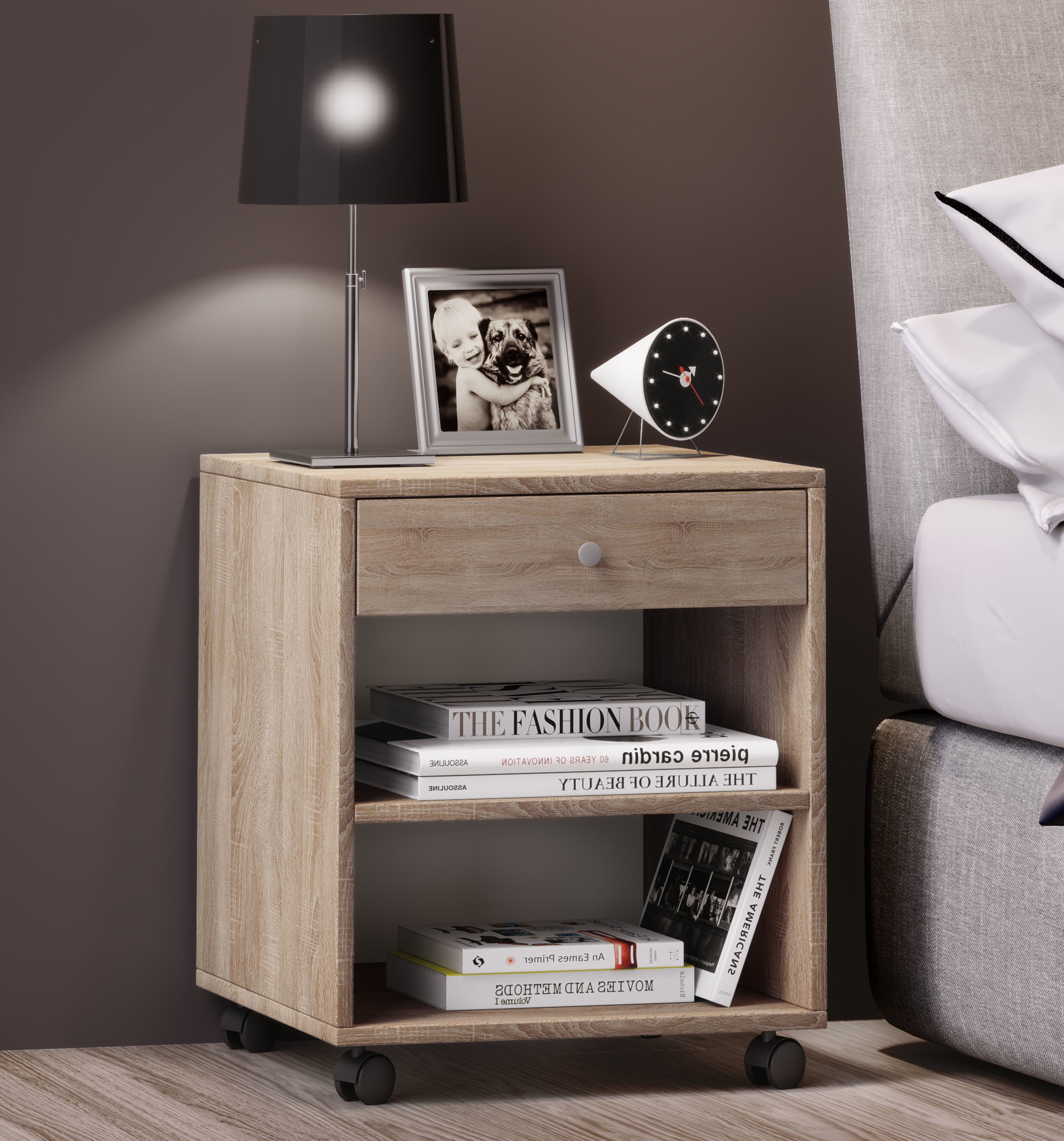 VCM Nachttisch »Holz Nachttisch Schrank Rolda Schublade Rollen«
