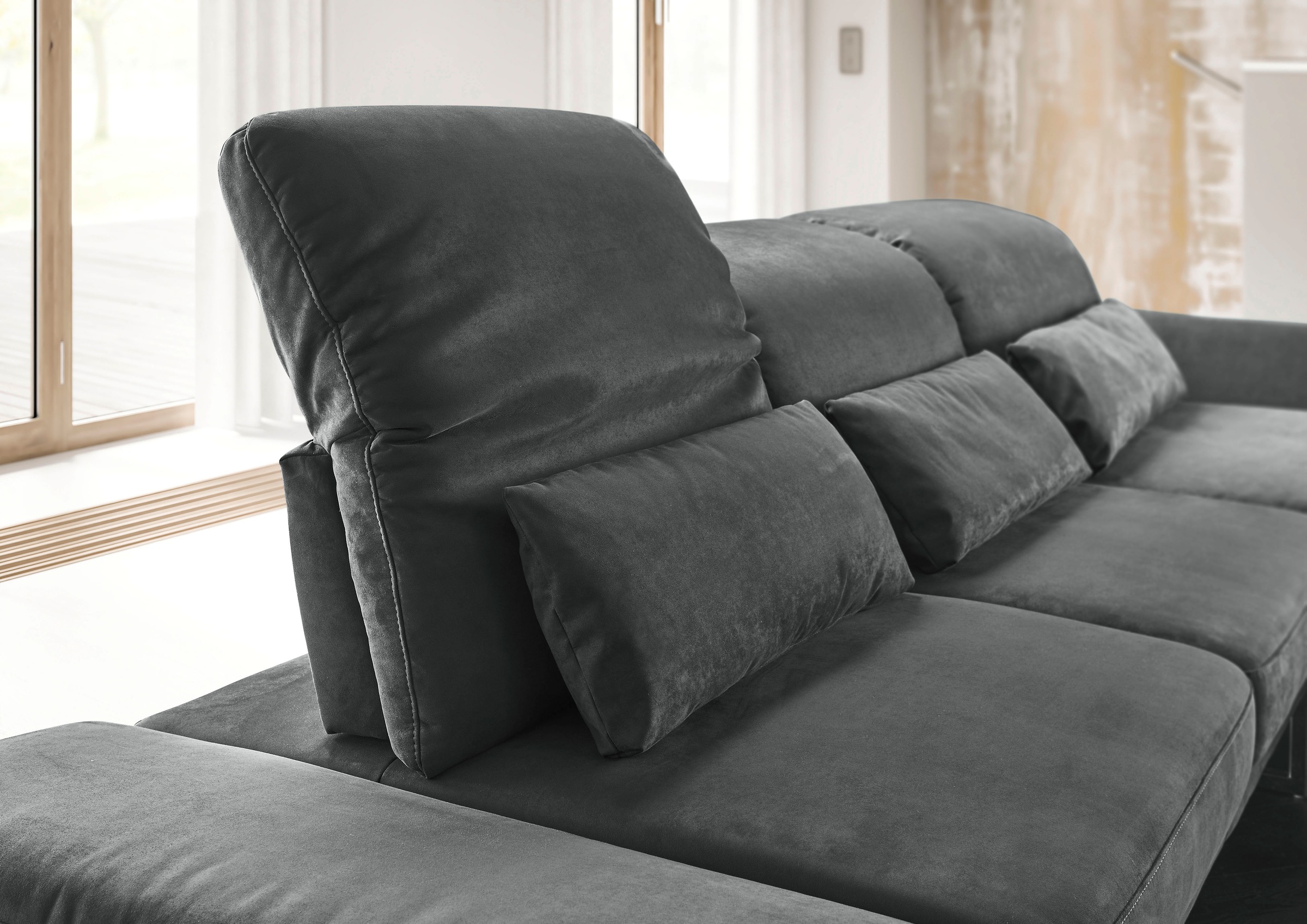 3C Candy 3-Sitzer »Mallow Designsofa mit Komfortfunktionen, modern und bequem,«, Verstellbare Armlehne und Kopfteil, manuelle Sitztiefenverstellung