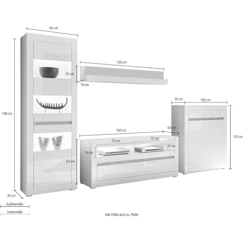 INOSIGN Wohnwand »Carat«, (Set, 4 St.)