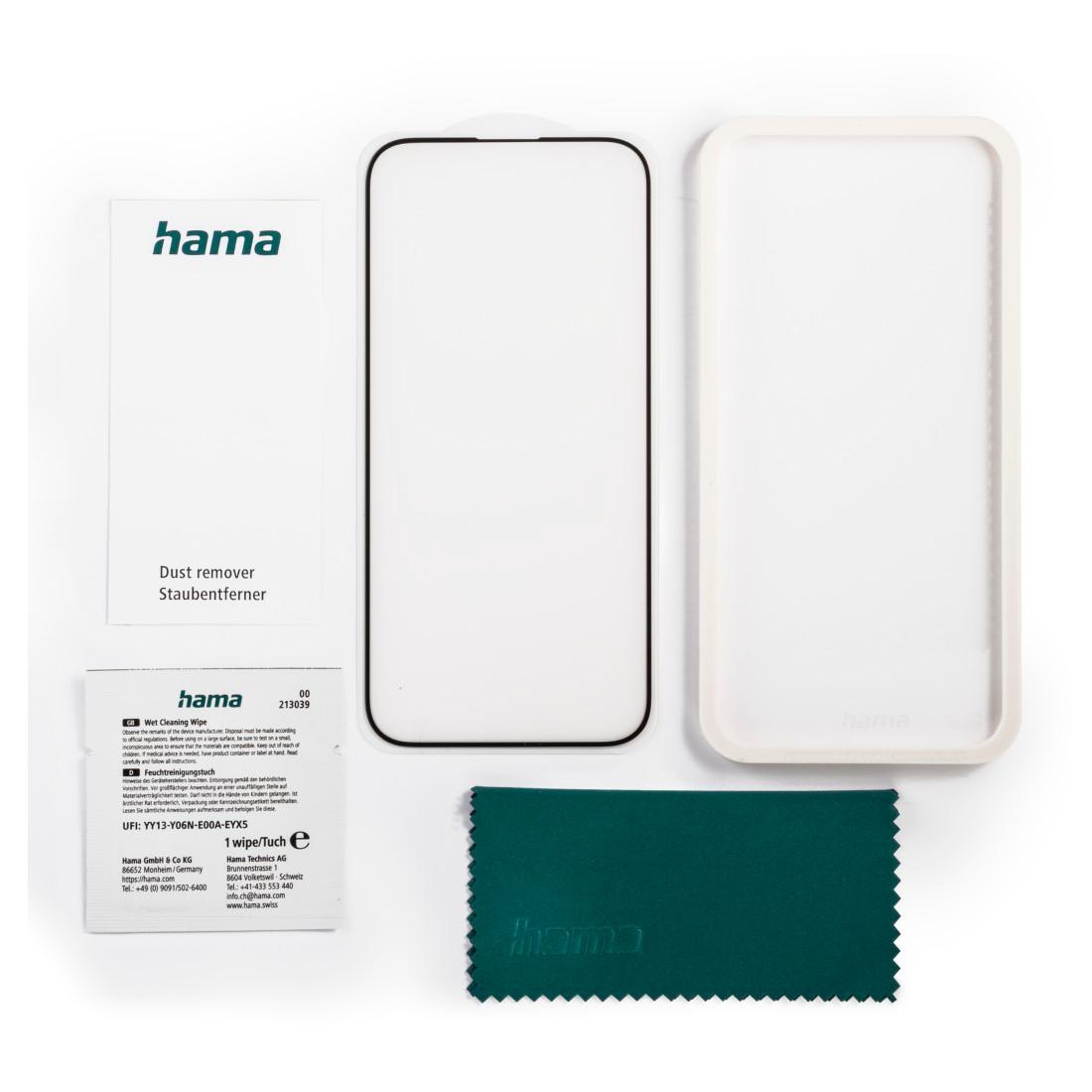 Hama Displayschutzglas »D3O Displayschutz, Schutzglas für Apple iPhone 16 Pro«, für iPhone 16 Pro, mit Montagehilfe, extrem robust und langlebig