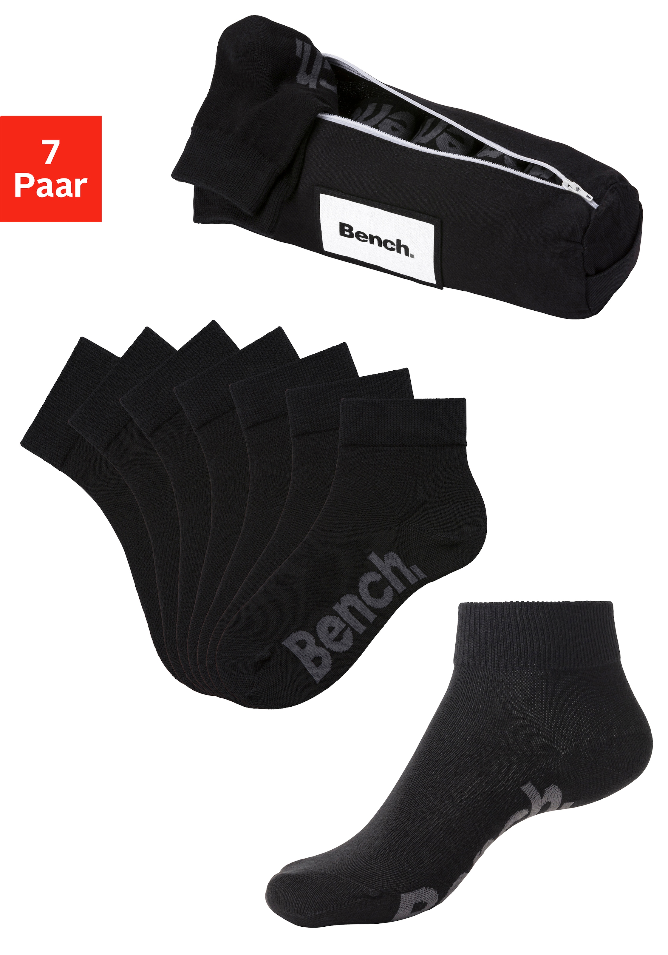 Bench. Kurzsocken "Herren Kurzsocken, Halbhohe Basic Socken" Federtasche, 7 Stk. tlg. in ansprechendem Mäppchen mit Reißverschluss