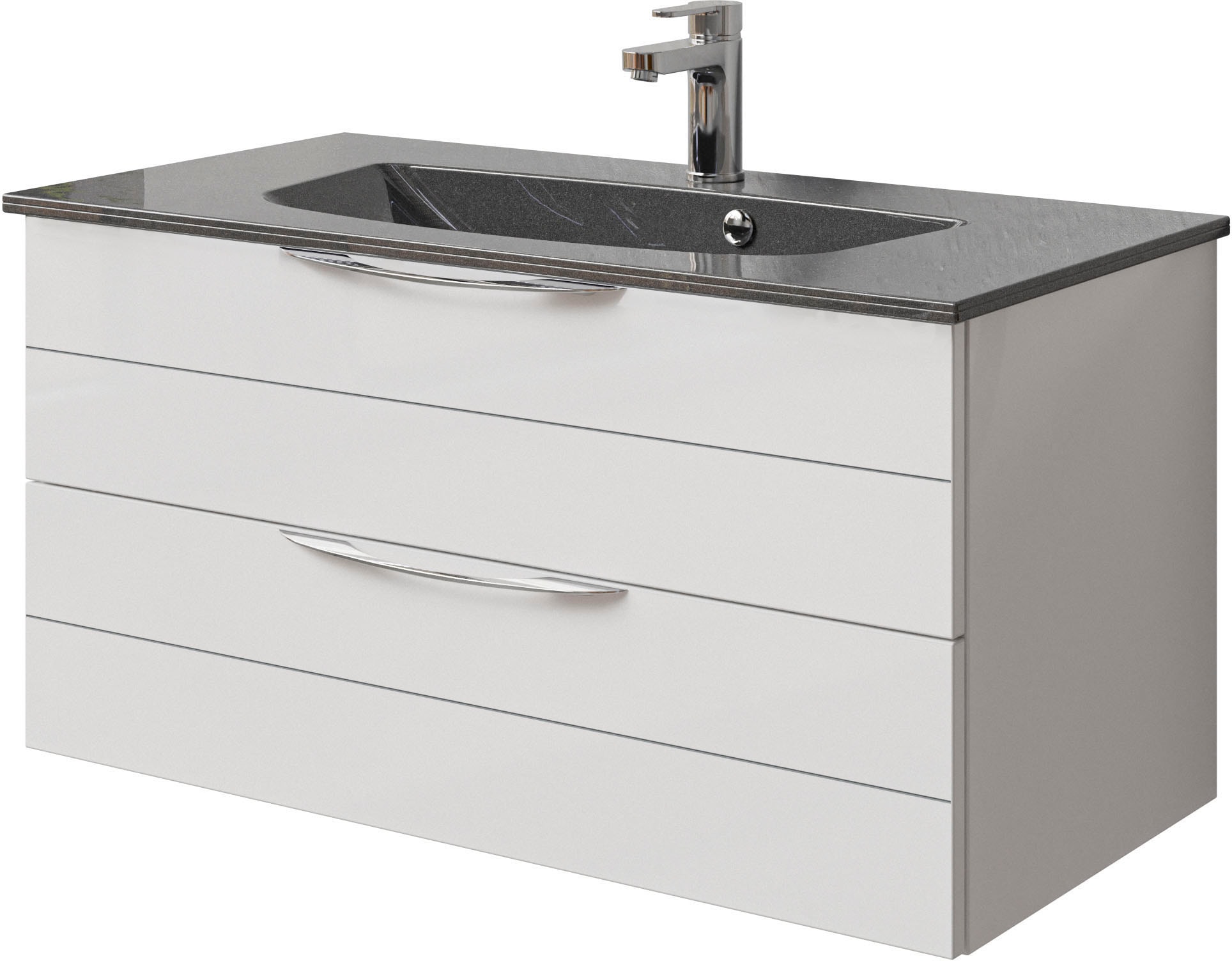 Saphir Waschtisch "Serie 6025 Mineralmarmor-Waschtisch mit Unterschrank, 97 cm breit", Waschplatz mit 2 Schubladen, häng