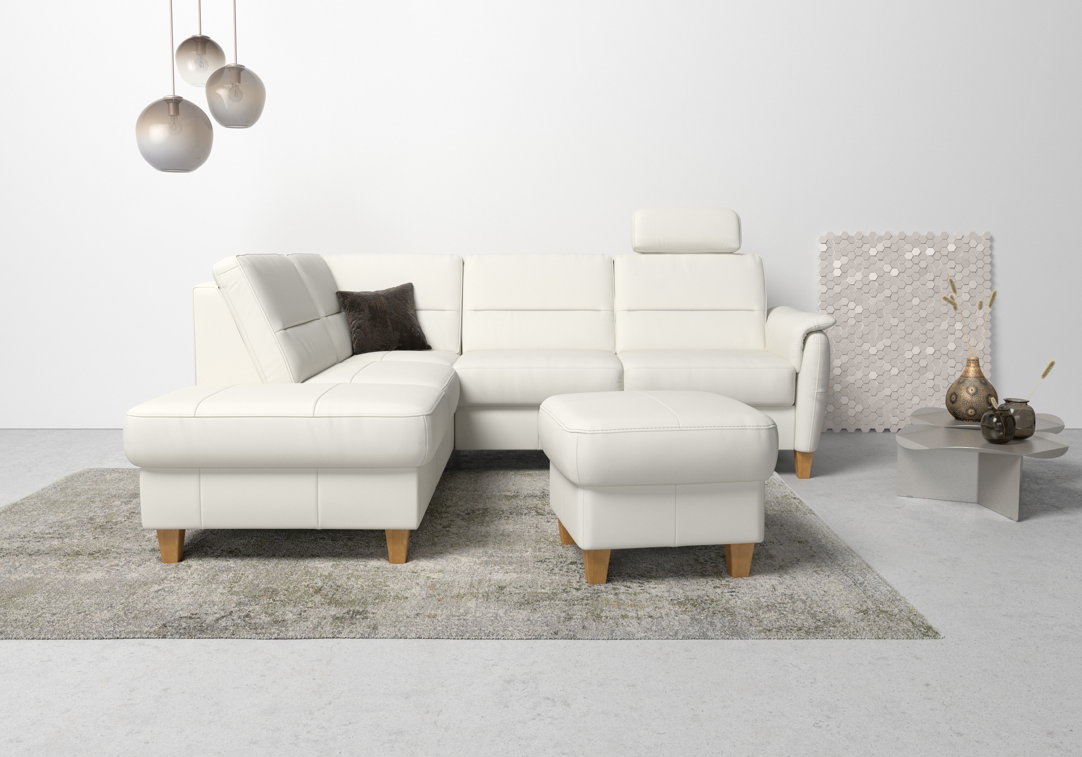 Home affaire Ecksofa "Palmera, L-Form, B: 236 cm, Bettfunktion & Bettkasten wählbar" Federkern-Polsterung, Sitzhöhe 48 cm, handgefertigt, stilvolles Design