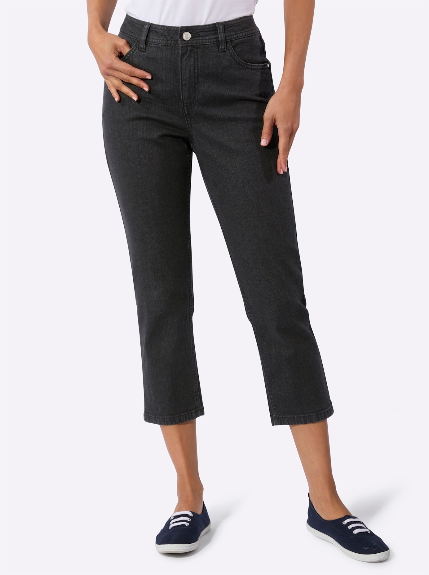 7/8-Jeans CASUAL LOOKS, Damen, Gr. 44, Normalgrößen, schwarz, denim, 99% Baumwolle, 1% Elasthan, unifarben, 7/8-Länge, Jeans