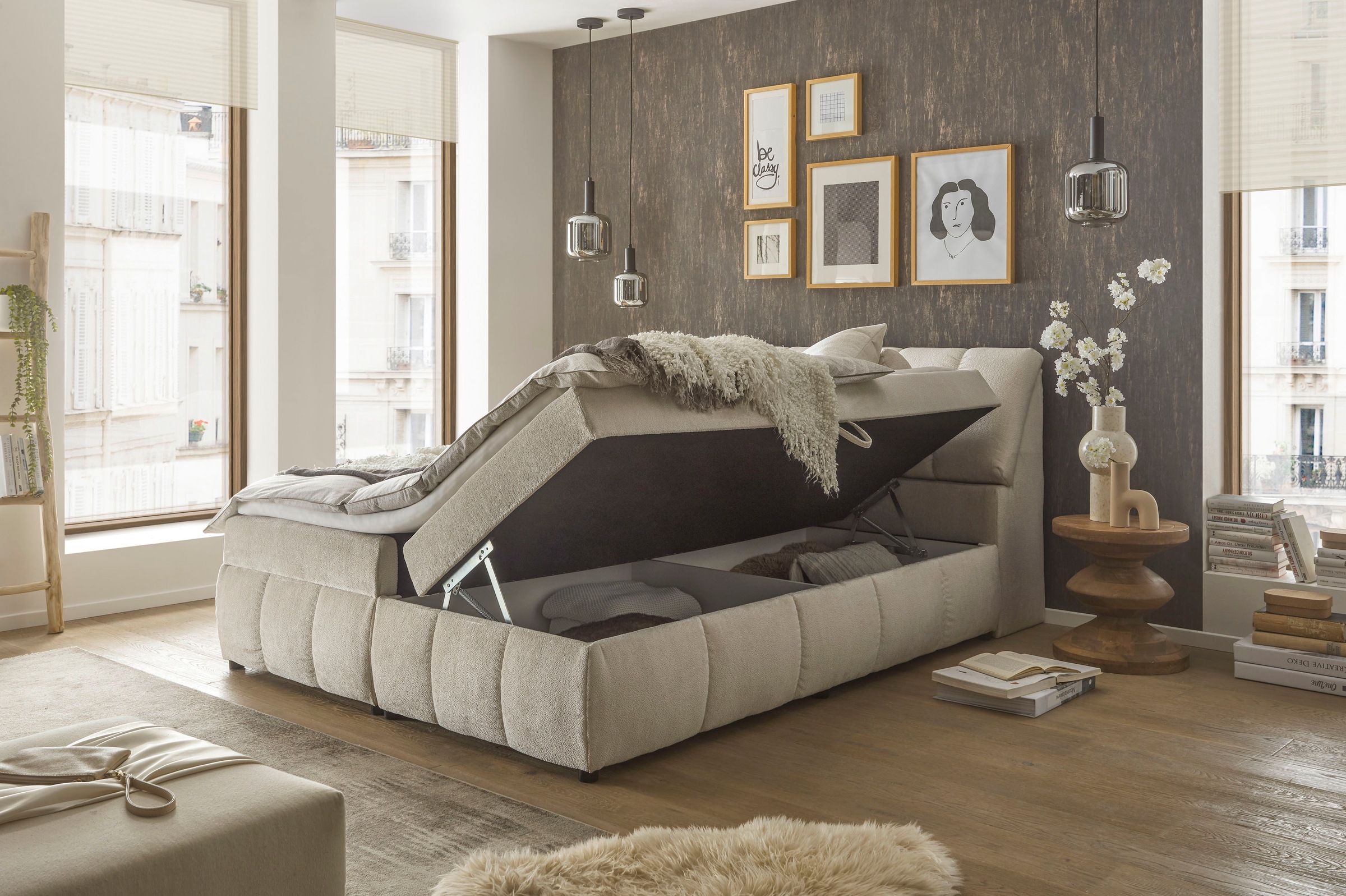 ED EXCITING DESIGN Boxbett »Valencia«, inkl. Bettkasten und Stauraum im Kopfteil