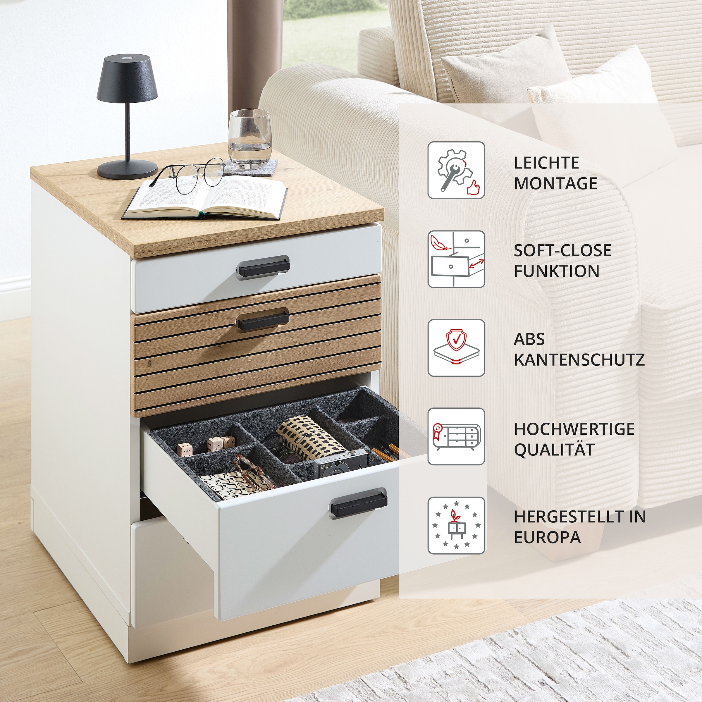 Innostyle Rollcontainer »Rollcontainer Glenn, 45 x 66 x 55 cm (B/H/T)« 1 Stk. tlg. inkl. Filzeinlage, 4 Rollen(2 mit Bremsen) oder Sockel, SK Soft-Close