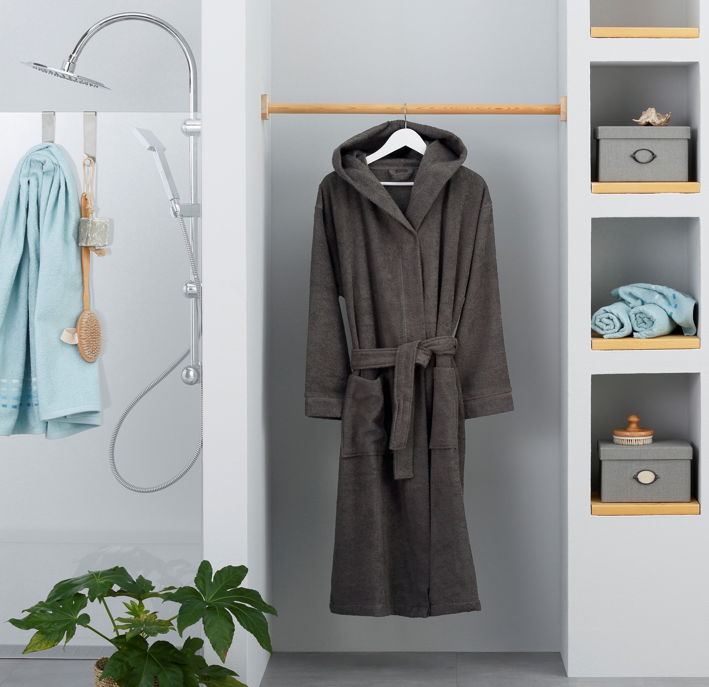 my home Unisex-Bademantel »Sanremo, ideal für Sauna & Spa, Hotelbademantel, Morgenmantel«, (1 St.), mit Taschen, Damen & Herren Bademäntel, S-3XL