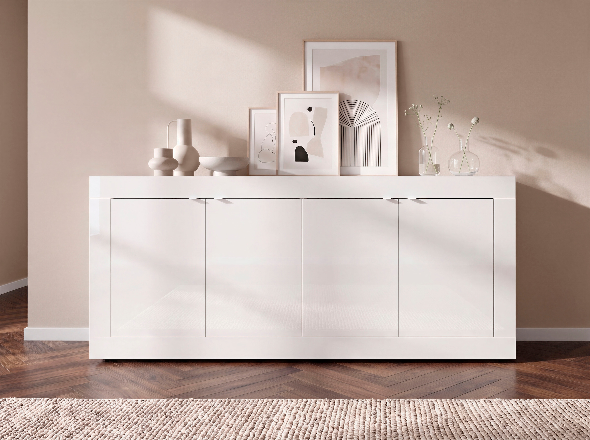 Home affaire Sideboard »Basic Breite 207 cm, Kommode 4 Türen, Anrichte,« Metallgriff, moderne Rahmenoptik, viel Stauraum, Farbauswahl