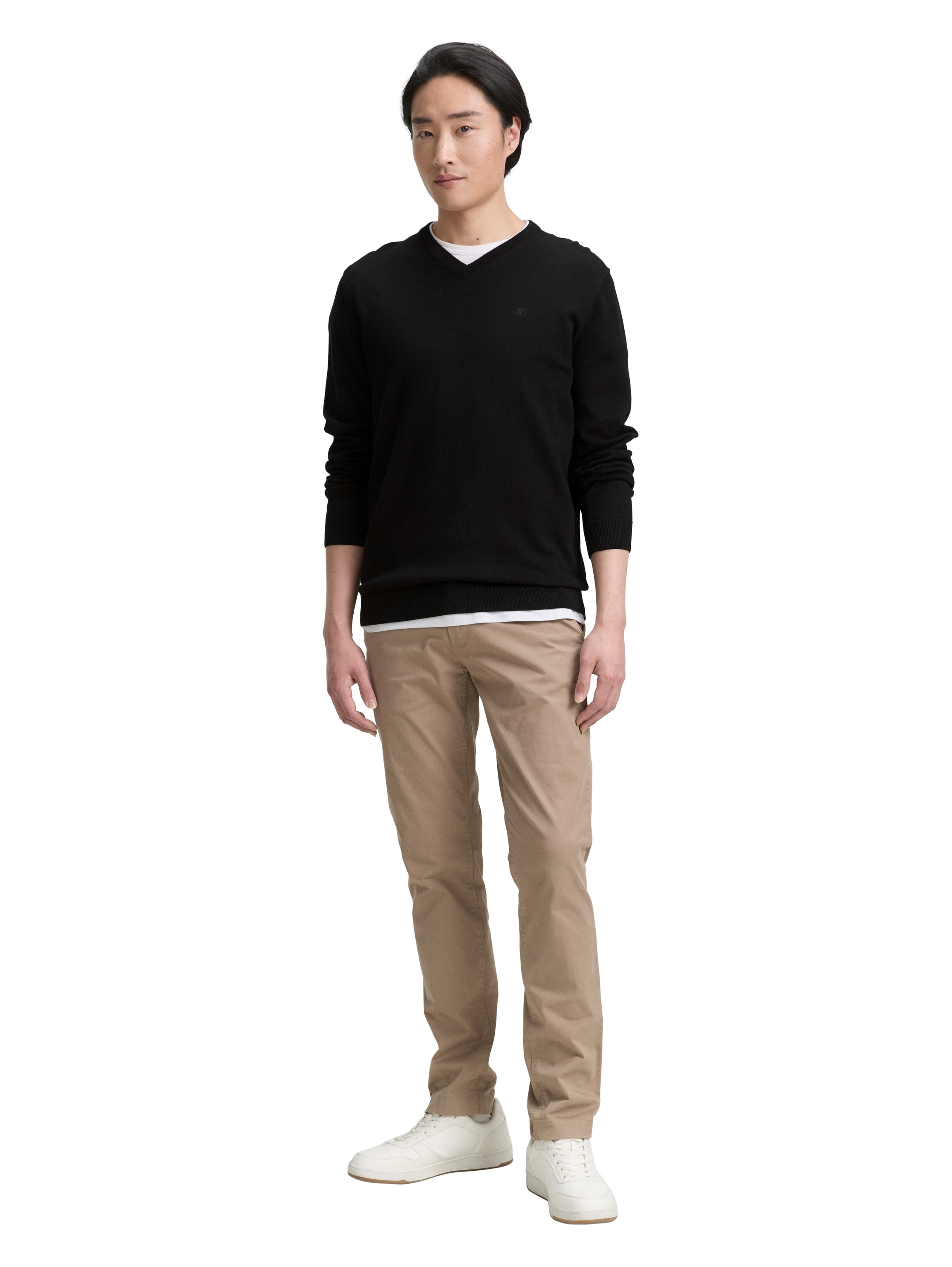 TOM TAILOR V-Ausschnitt-Pullover, mit kleiner Logo-Stickerei
