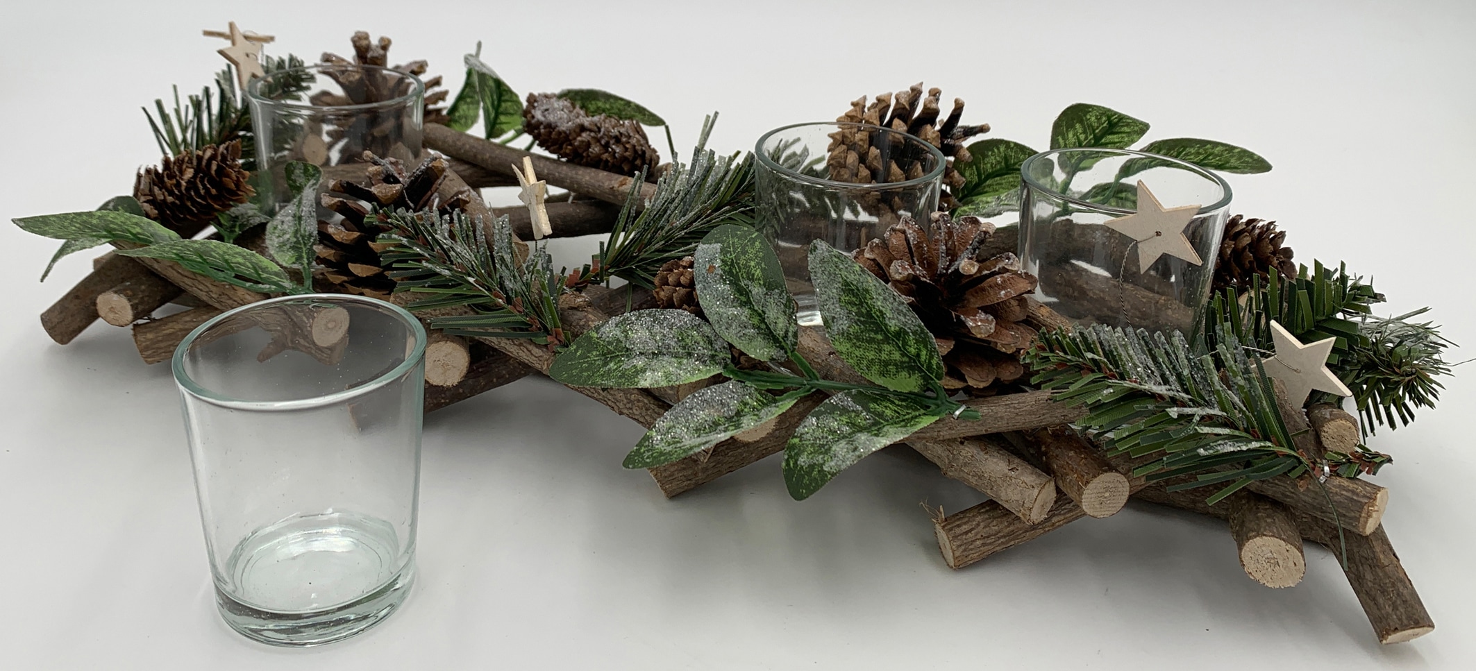 Home affaire Adventsleuchter Blättern, mit L. geschmückt, | BAUR St.), Zapfen Sternen + ca. 40cm »Weihnachtsdeko«, (1 Tannenzweigen, bestellen