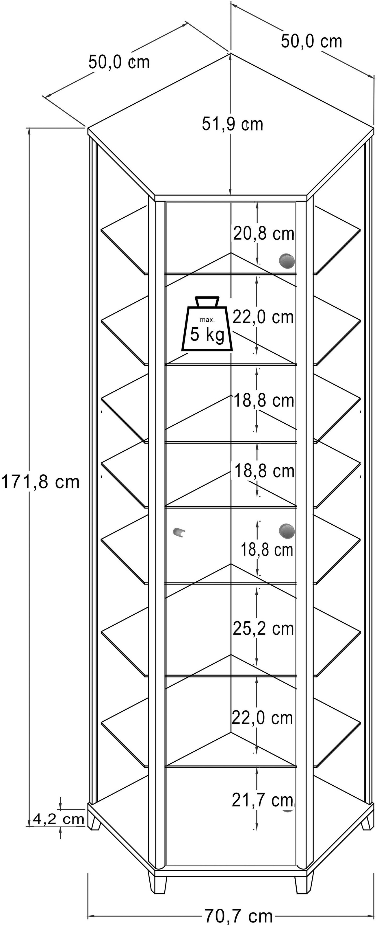 fif möbel Eckvitrine »TRIO Höhe ca. 172 cm, ink. Beleuchtung« Eckvitrine/Glasvitrine 1x Glastür, perfekt für Sammler, Sammlervitrine