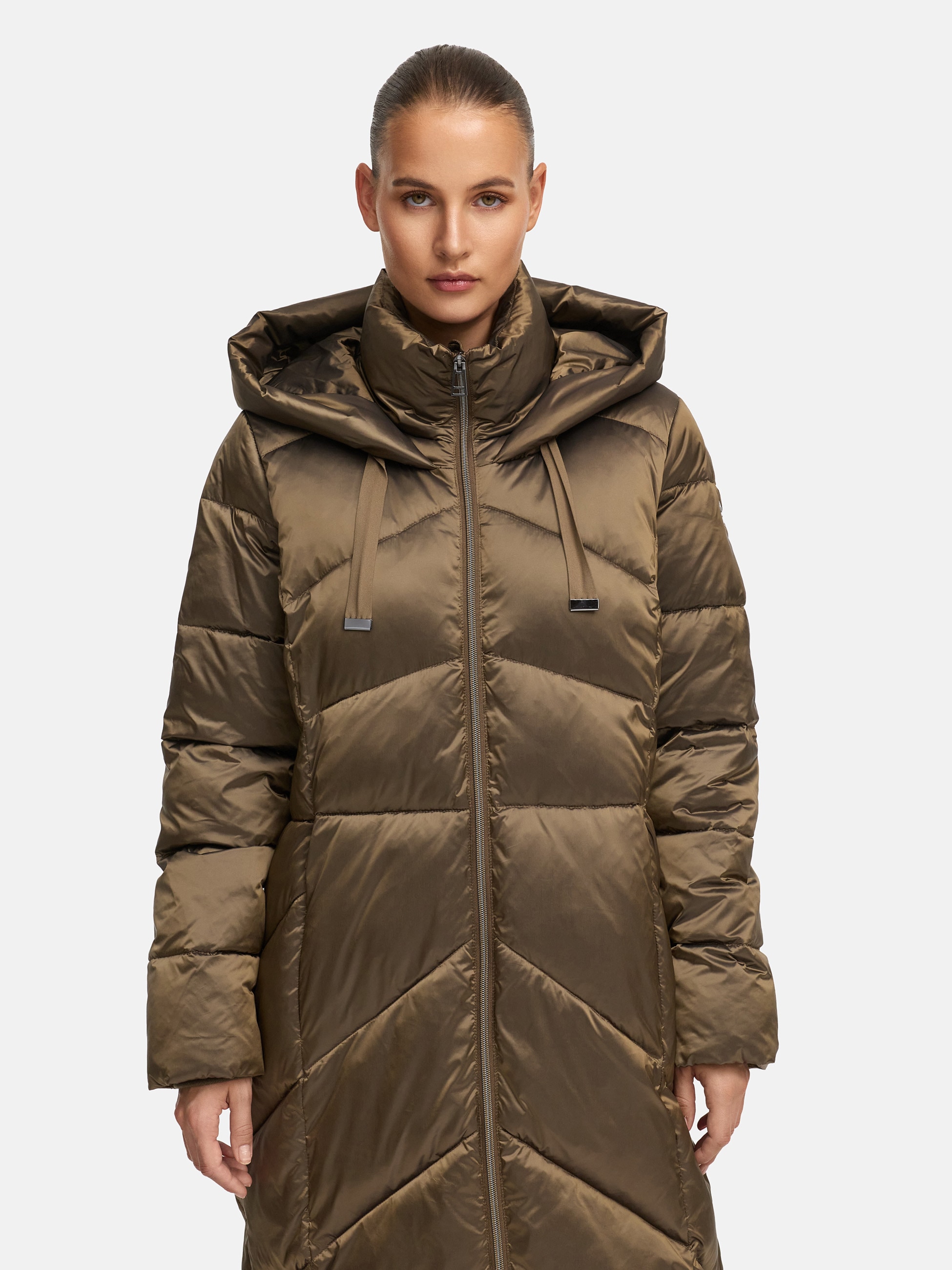 MANISA Wintermantel, mit Stehkragen und fester Kapuze und dekorativen Stric günstig online kaufen