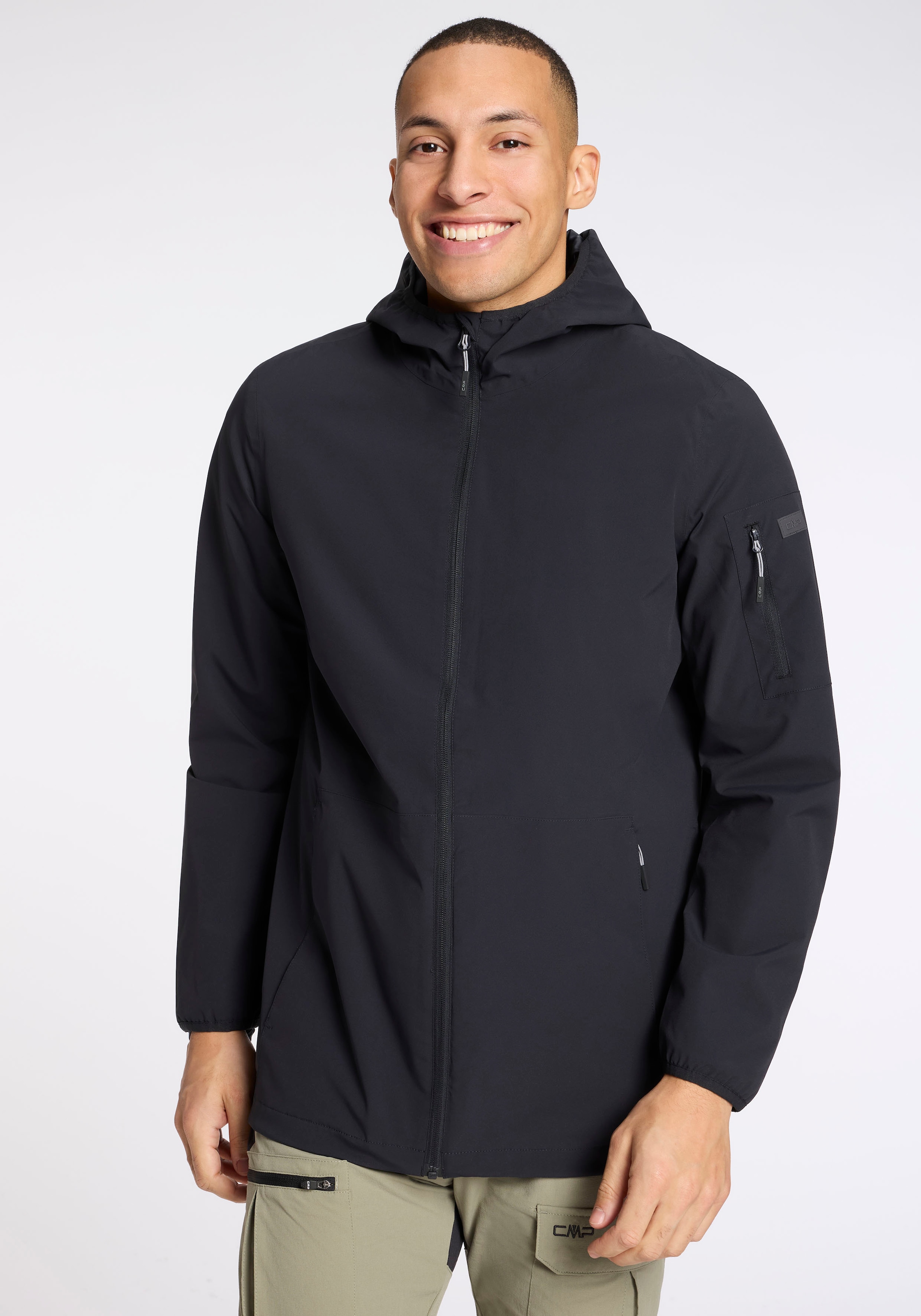 CMP Funktionsjacke mit Kapuze mit Kapuze, po-bedeckende Länge, pflegeleicht, schnell trocknend