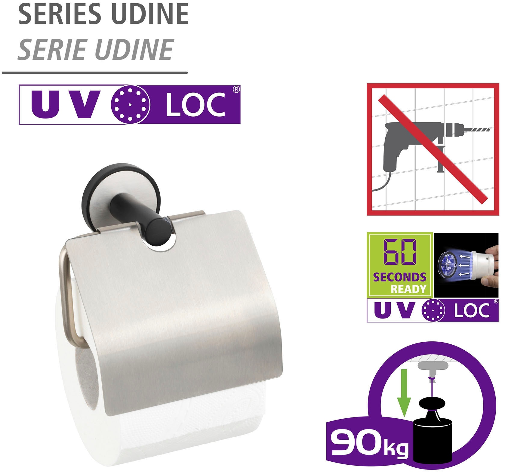 | BAUR Befestigen bestellen WENKO ohne Bohren Udine«, Toilettenpapierhalter »UV-Loc®