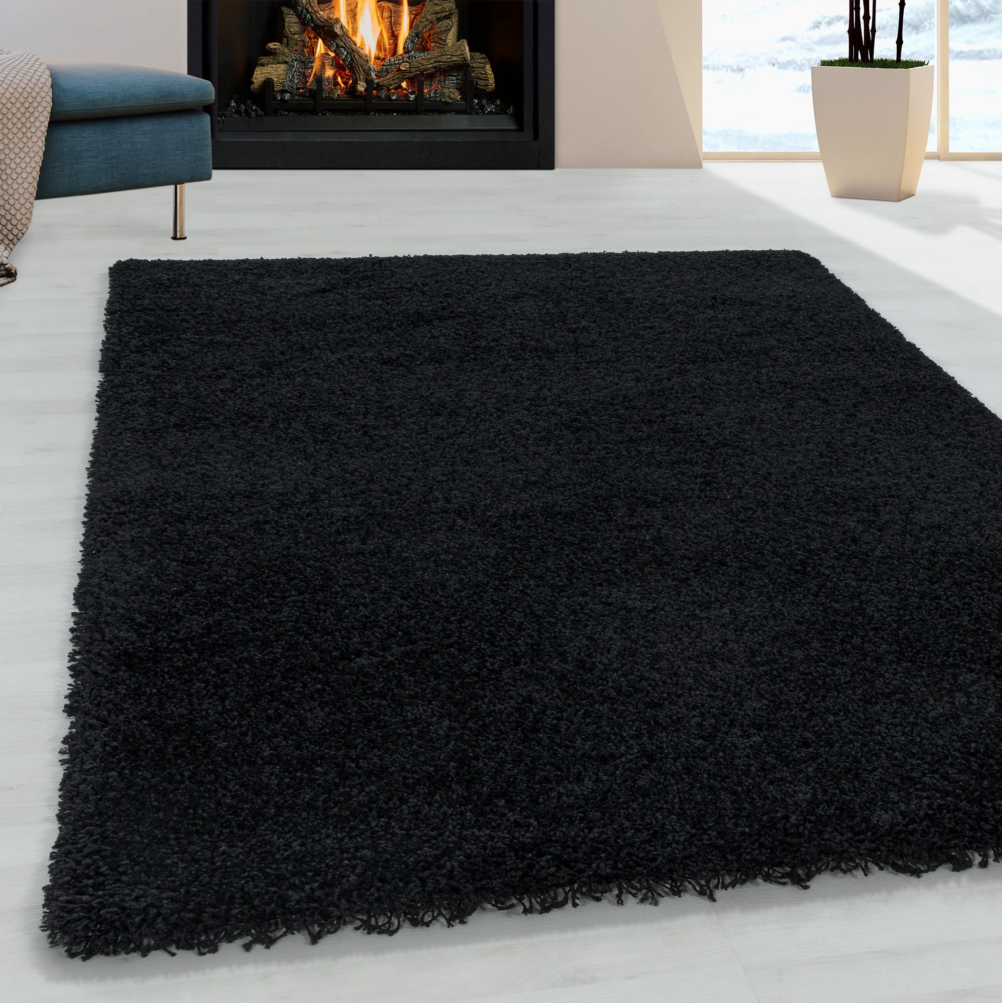 Hochflor-Teppich AYYILDIZ TEPPICHE "SYDNEY 3000", schwarz, B:240cm H:30mm L:340cm, Polypropylen (PP), Teppiche, Shaggy, Langflor, uni, auch in rund, Wohnzimmer