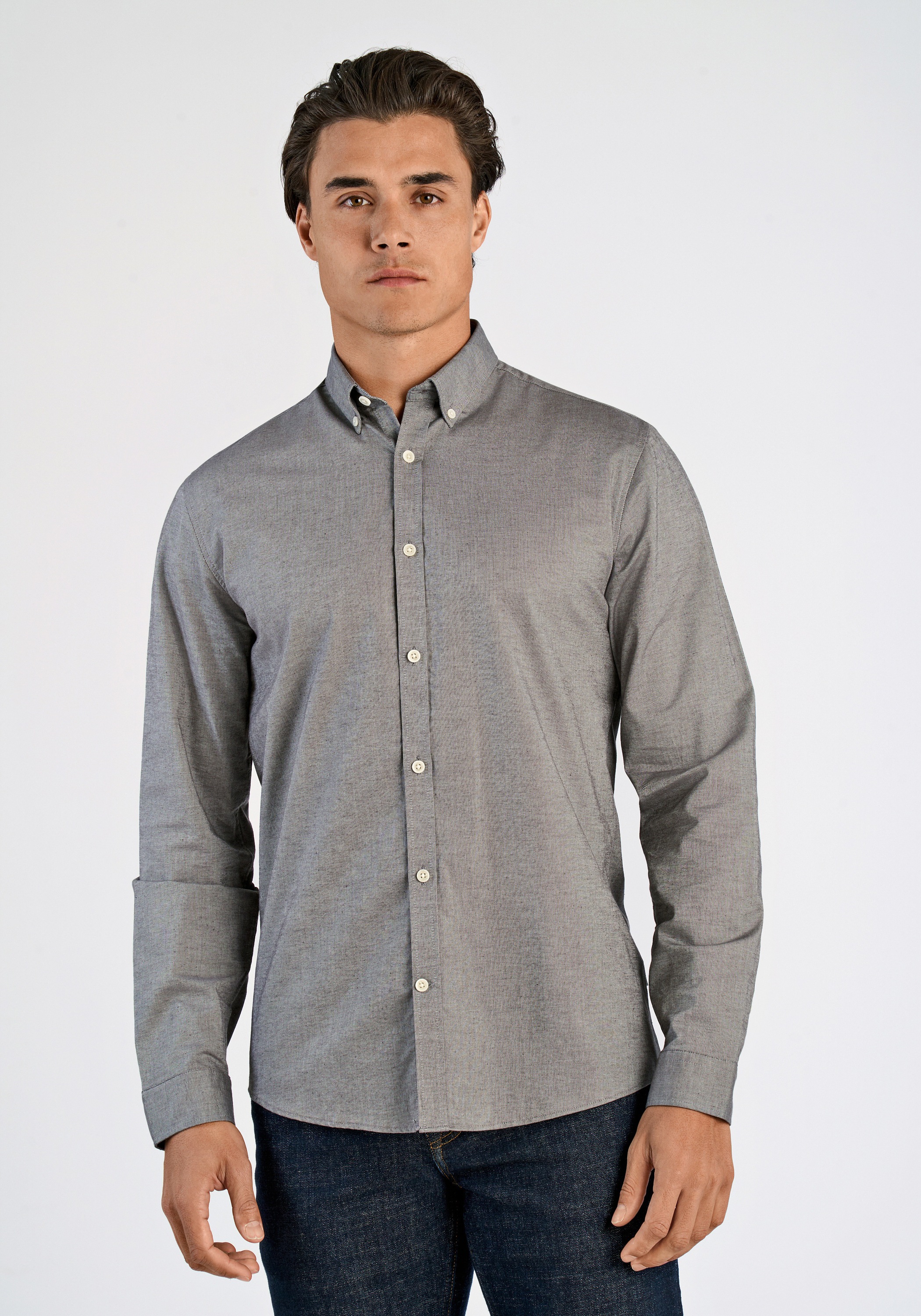 LINDBERGH Herren Businesshemd "Oxford-Hemd Relaxed Fit", grau, Gr. S, Obermaterial: 97% Baumwolle, 3% Elasthan, Hemden