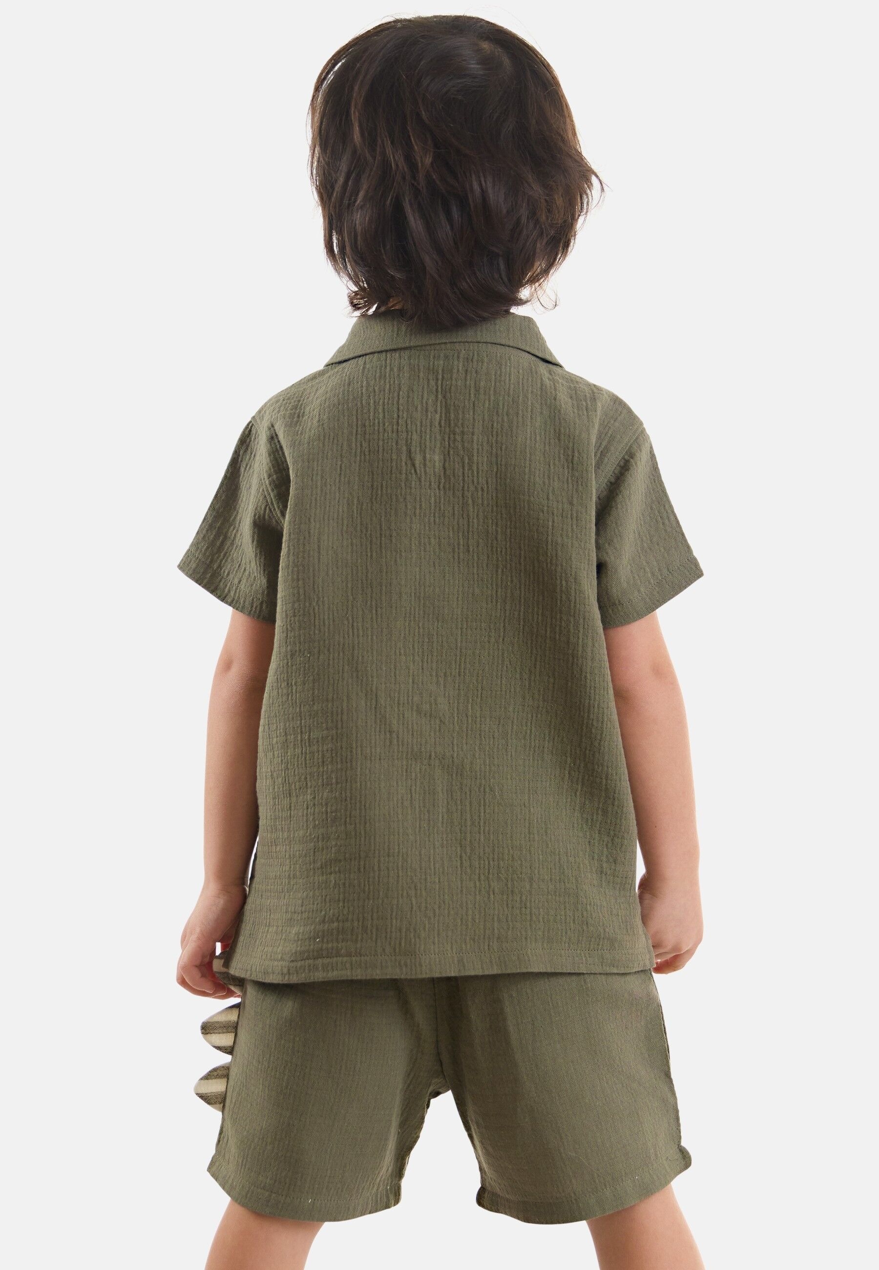 Denokids Hausanzug »Dino Muslin«, (2 tlg.), mit Dino-Stickerei