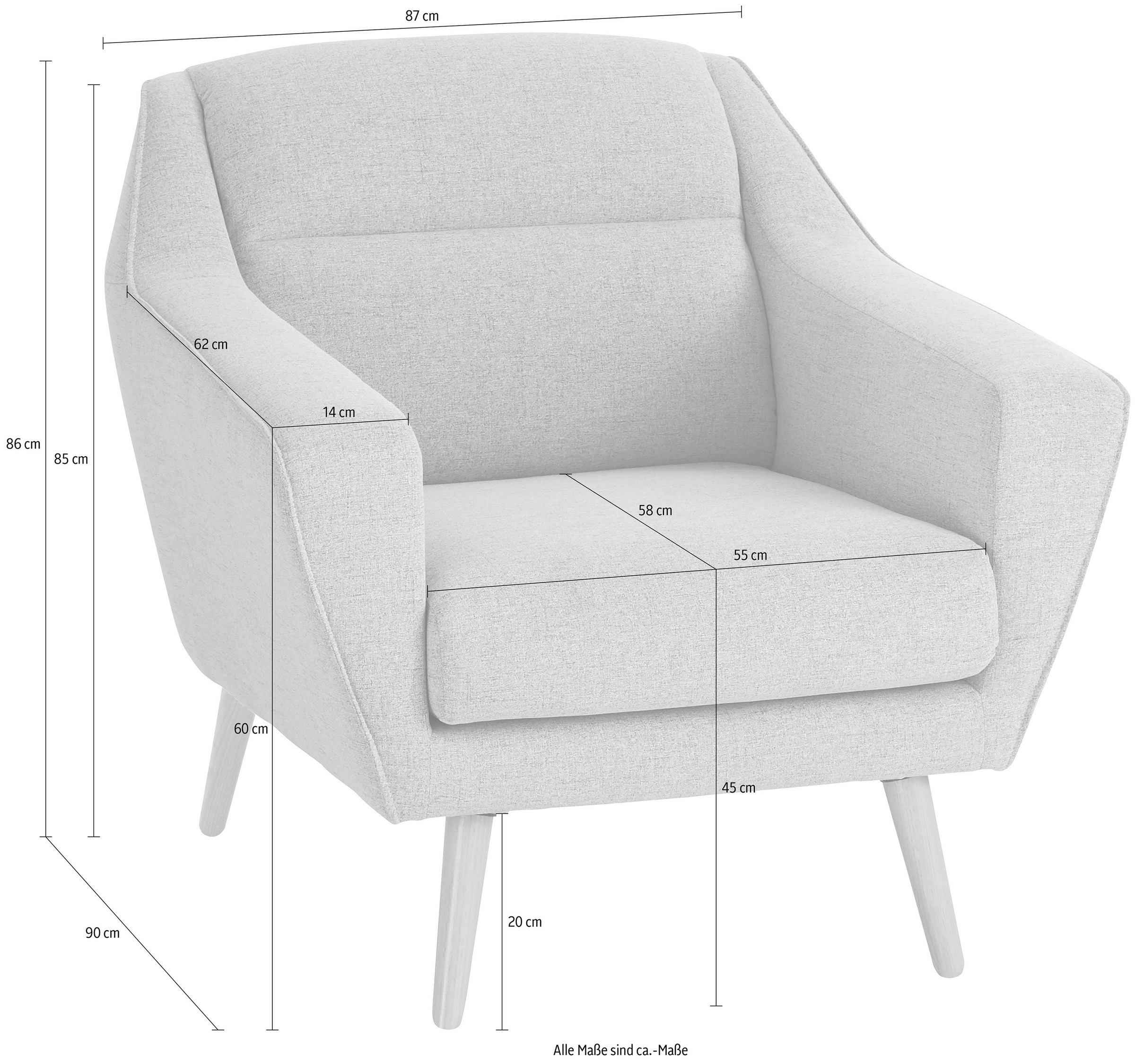 andas Sessel »Bille«, mit Naht im Rückenkissen und Eiche-Beinen, Design by Morten Georgsen