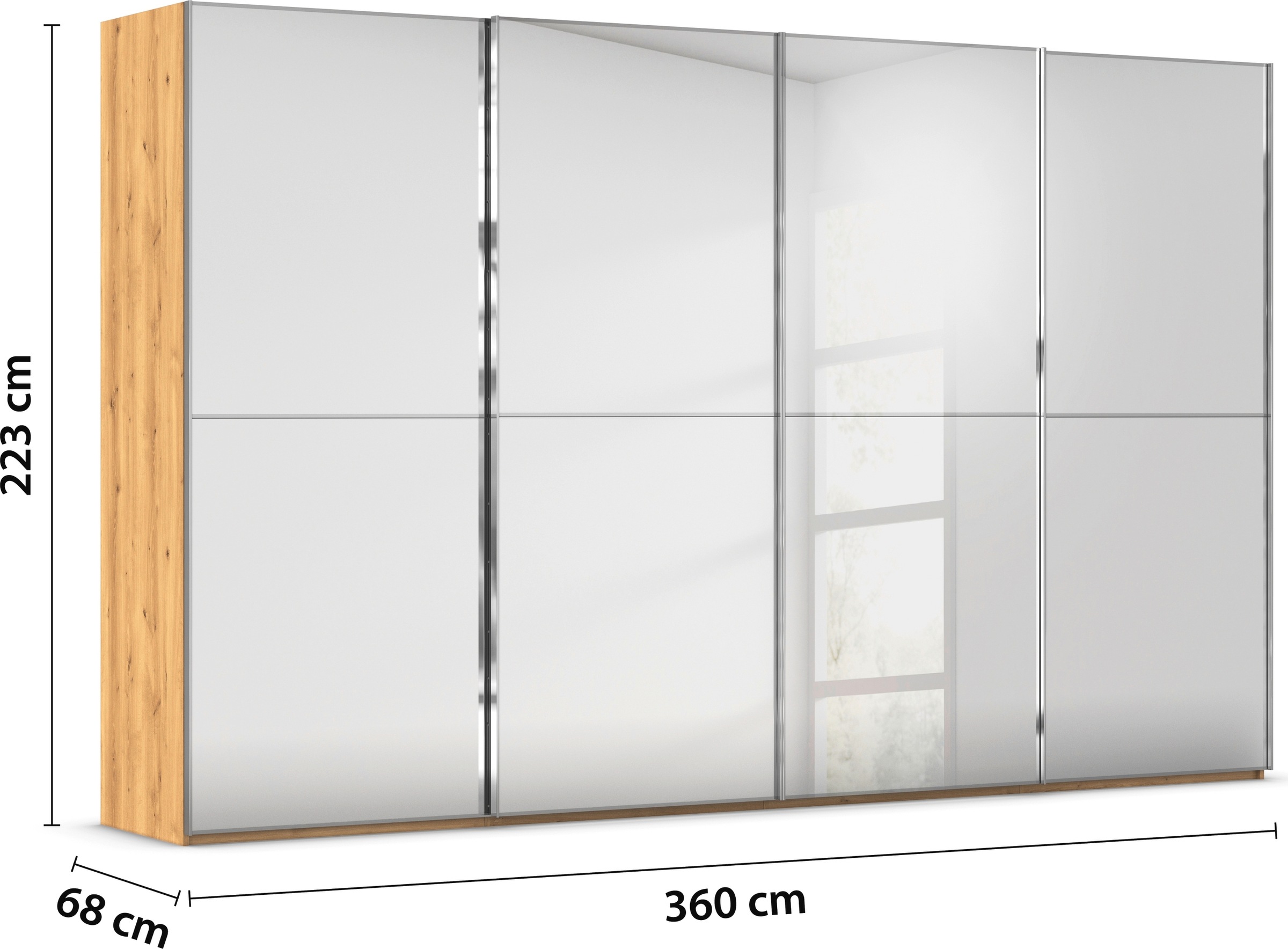 rauch Schwebetürenschrank »Kleiderschrank Schrank Garderobe Schlafzimmerschrank SCALE-DUO«, edle zweigeteilte Türen Spiegelfront und 3 Zierleisten MADE IN GERMANY