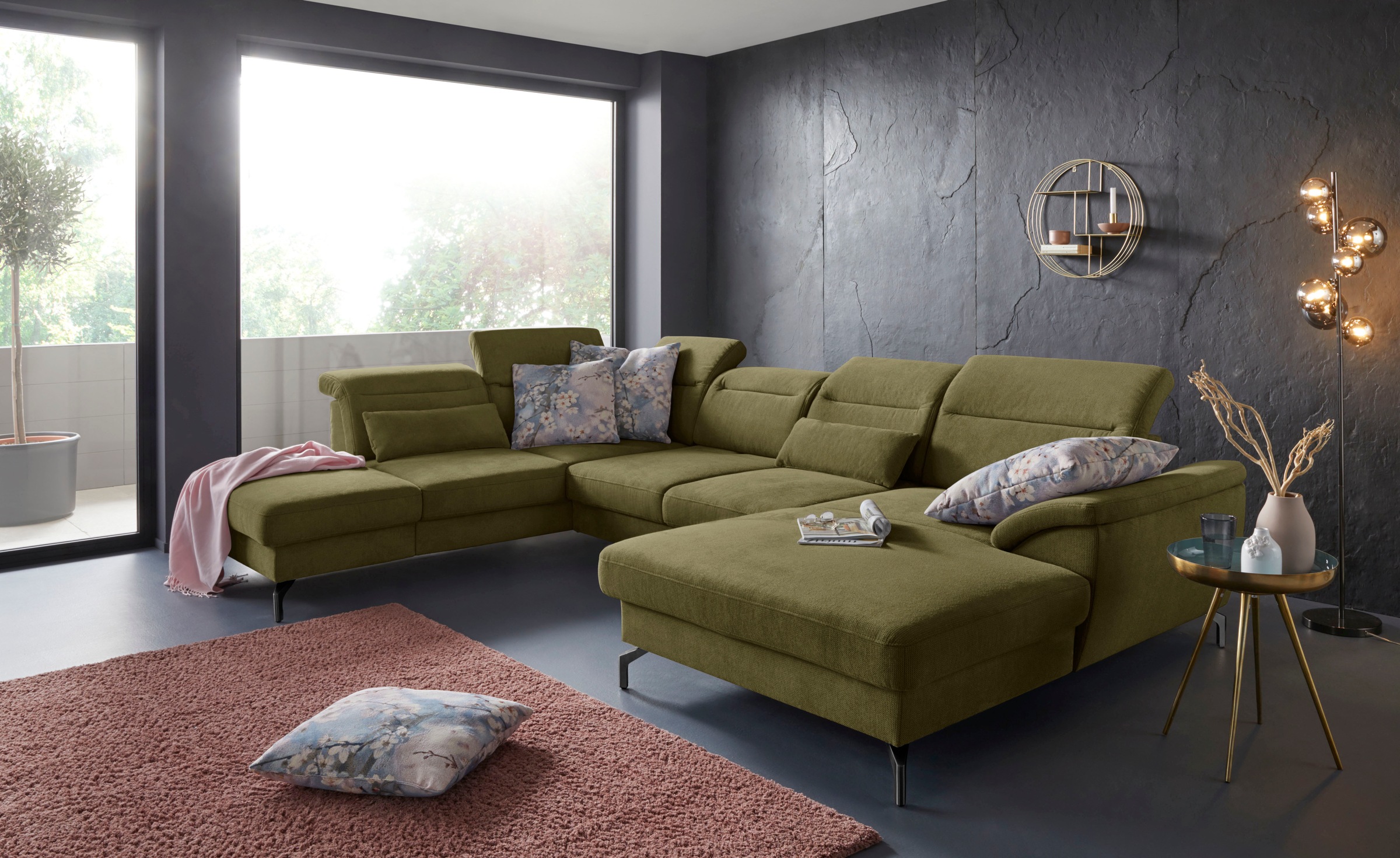 Sit & More Percy U-Shaped Sofa Green 343x235cm 7