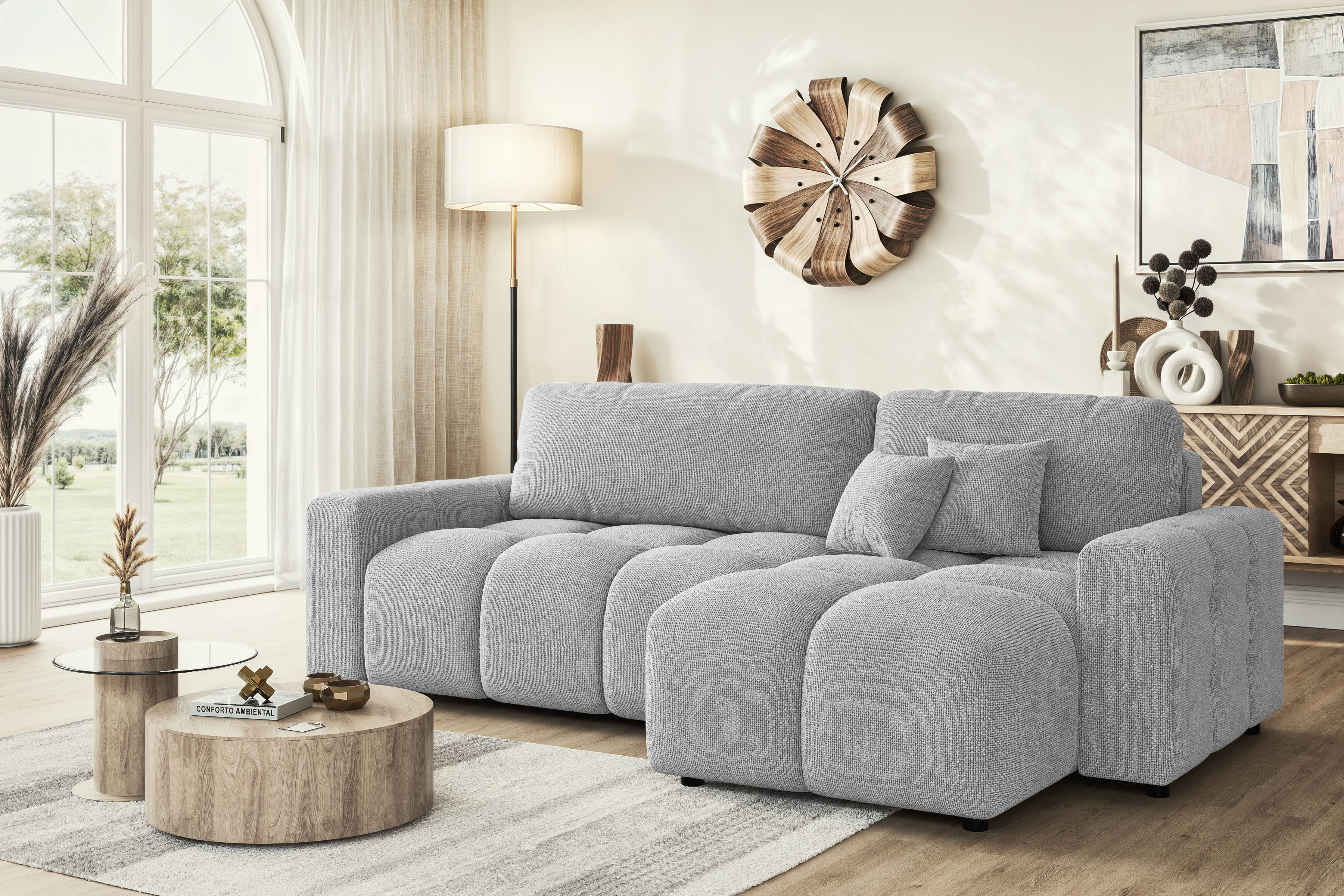 Home affaire Ecksofa "FELICI, Schlafsofa 233cm, L-Form mit Recamiere beidseitig montierbar" Designsofa mit Bettfunktion und Bettkasten, Maße B/T/H: 233/142/88 cm