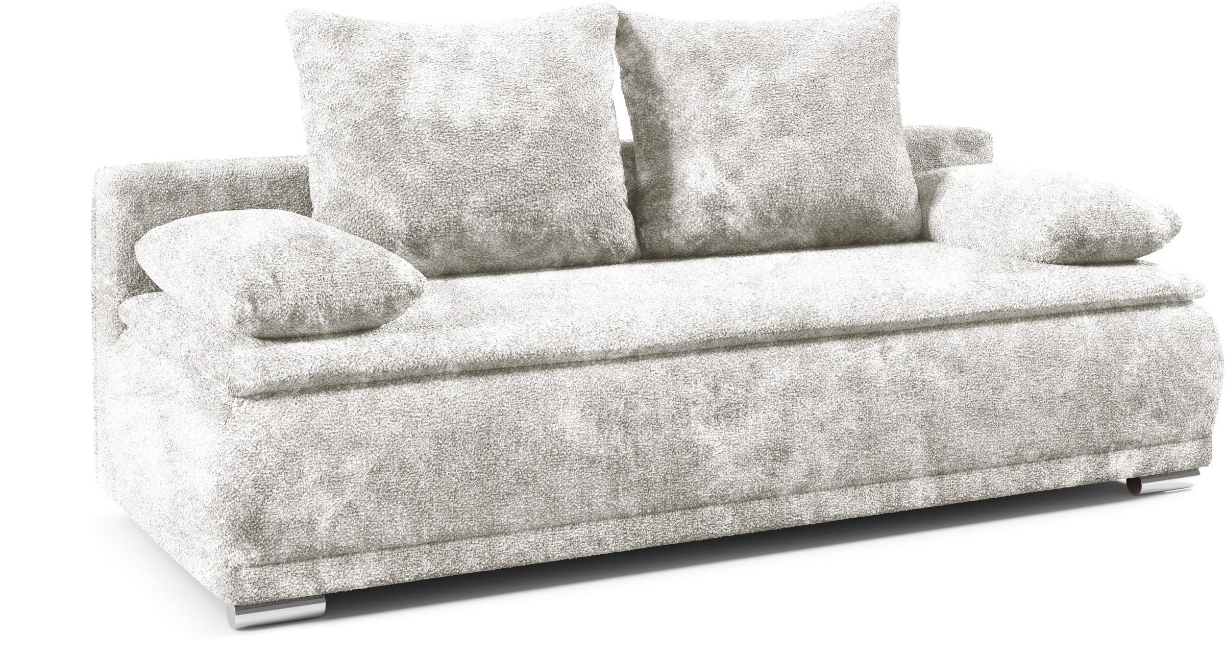WERK2 Schlafsofa »Biggi, komfortabel & elegant, Schlaffunktion, Bettkasten, Breite 260cm«, inkl. losen Kissen, Bouclé APHRODITE, Silber