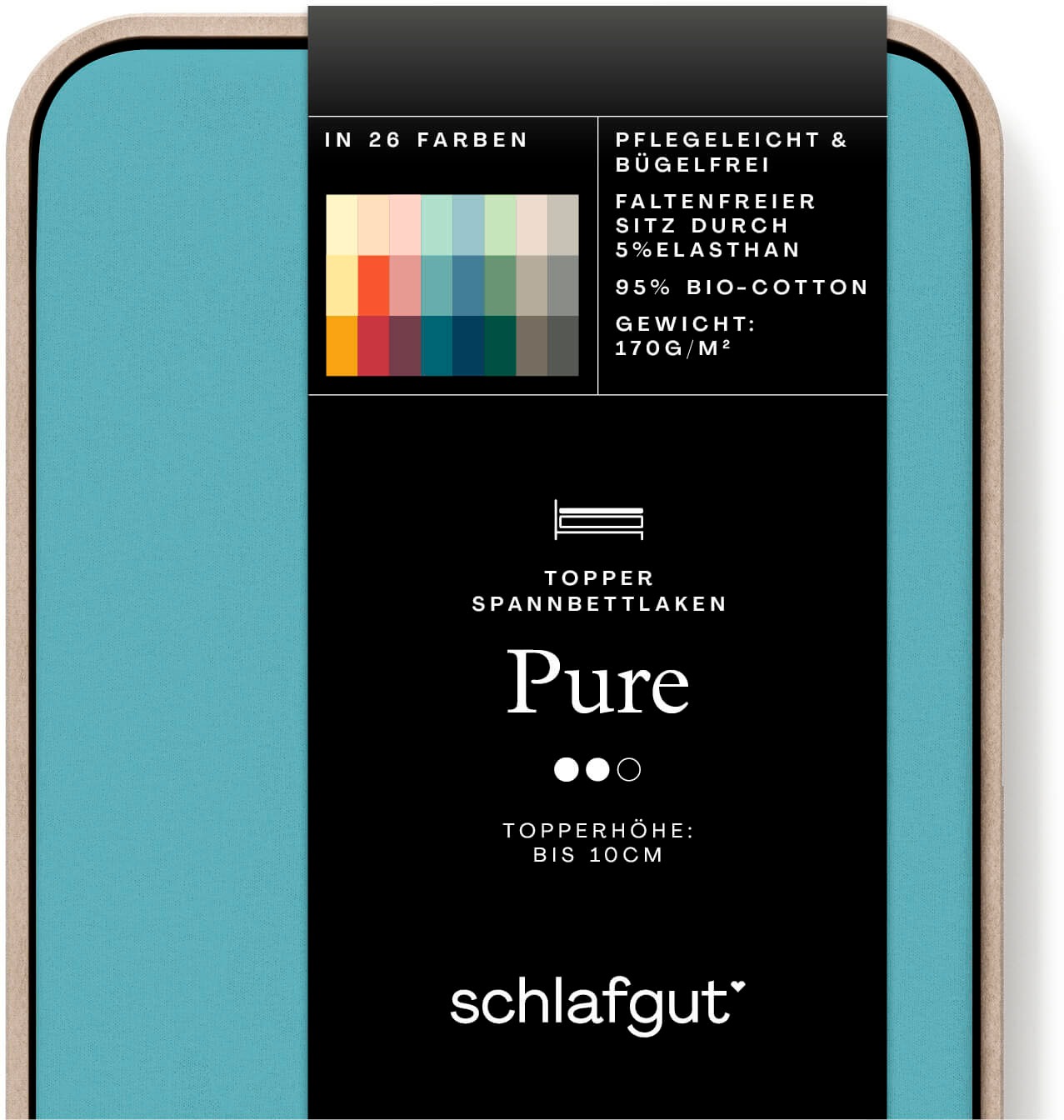 Schlafgut Spannbettlaken "PURE TOPPER Bio-Baumwolle mit Elasthan 170 g/m² für Topper bis 10 cm" PREMIUM Laken für Matratzen bis 10 cm Höhe, dehnbar, blickdicht