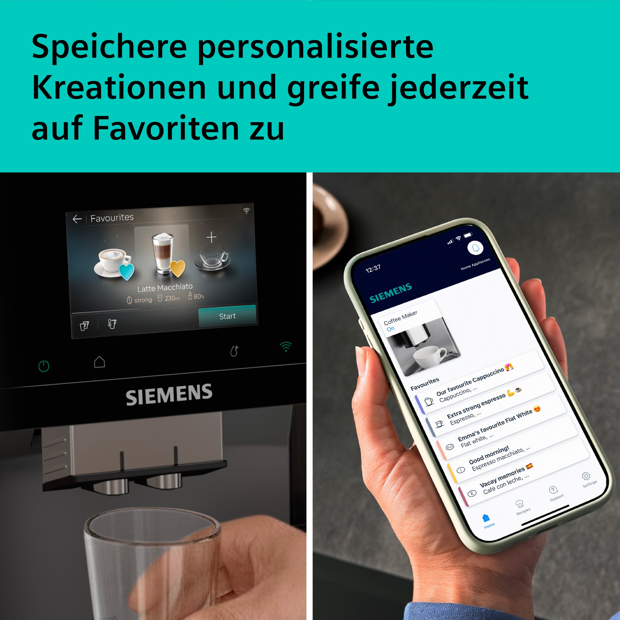 SIEMENS Kaffeevollautomat »TP725E01« farbiges Full-Touch-Display, Doppeltassenfunktion, sehr leise, grau