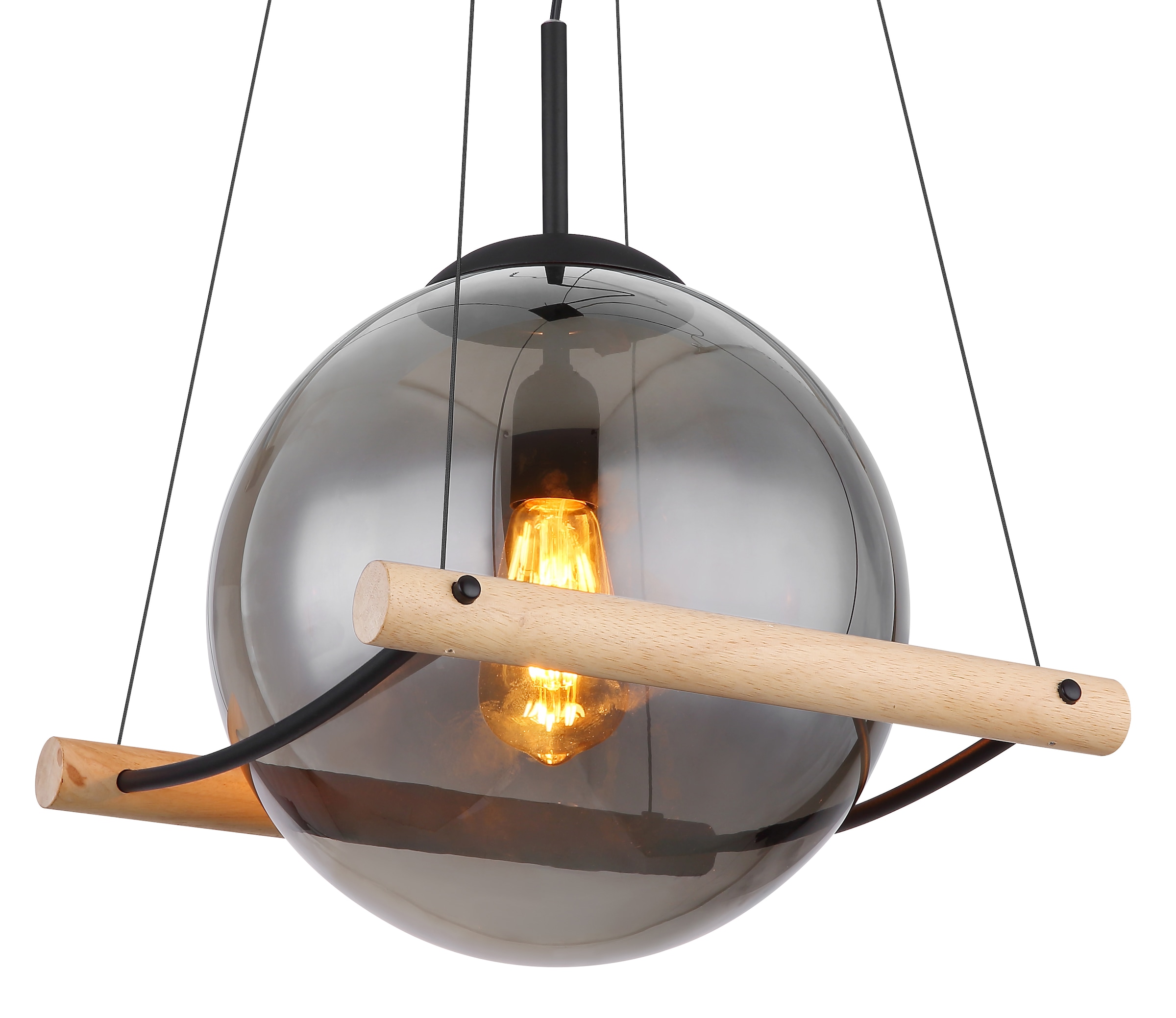 GLOBO LIGHTING Hängeleuchte »LEONA« E27 1 Stk. Hängeleuchte Schwarz/Holz, Rauchglas, höhenverstellbar, E27