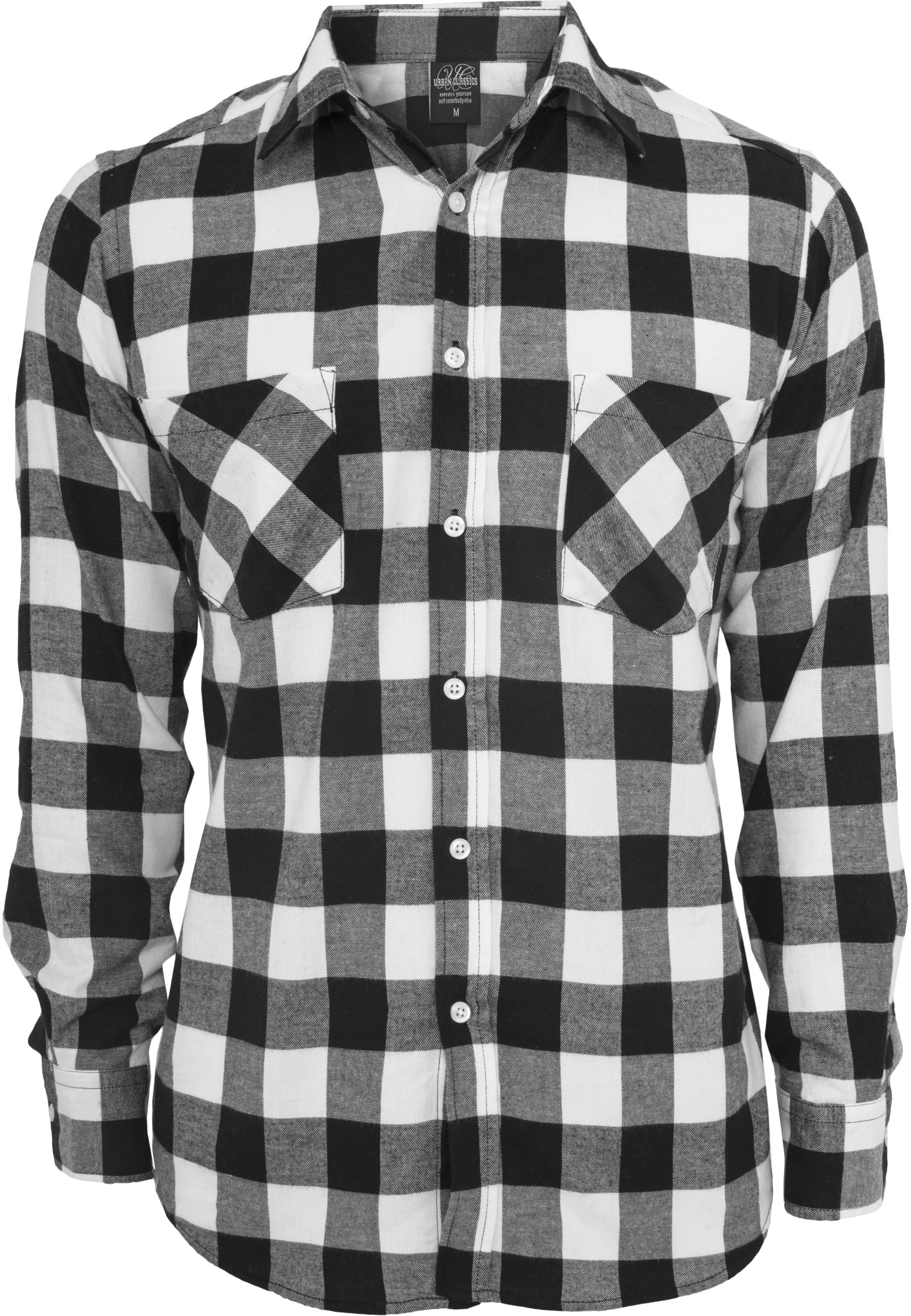 URBAN CLASSICS Herren Kurzarmshirt "Urban Classics Herren Checked Flanell Shirt", schwarz-weiß, Gr. S, 100% Baumwolle, Hemden