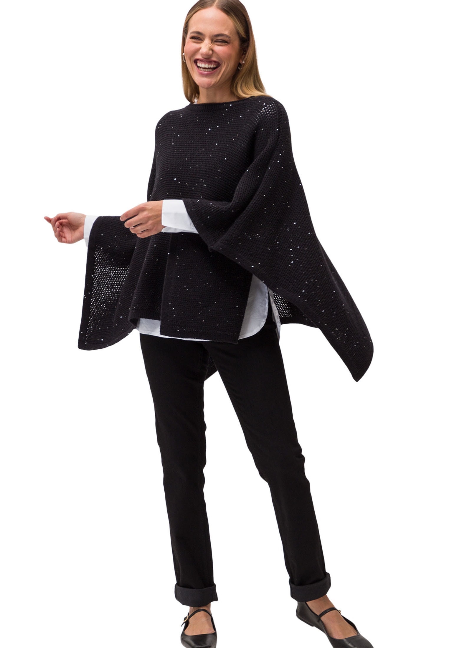 Zero 2-in-1-Strickjacke »zero Poncho mit Glitzersteinchen«, Ziersteine