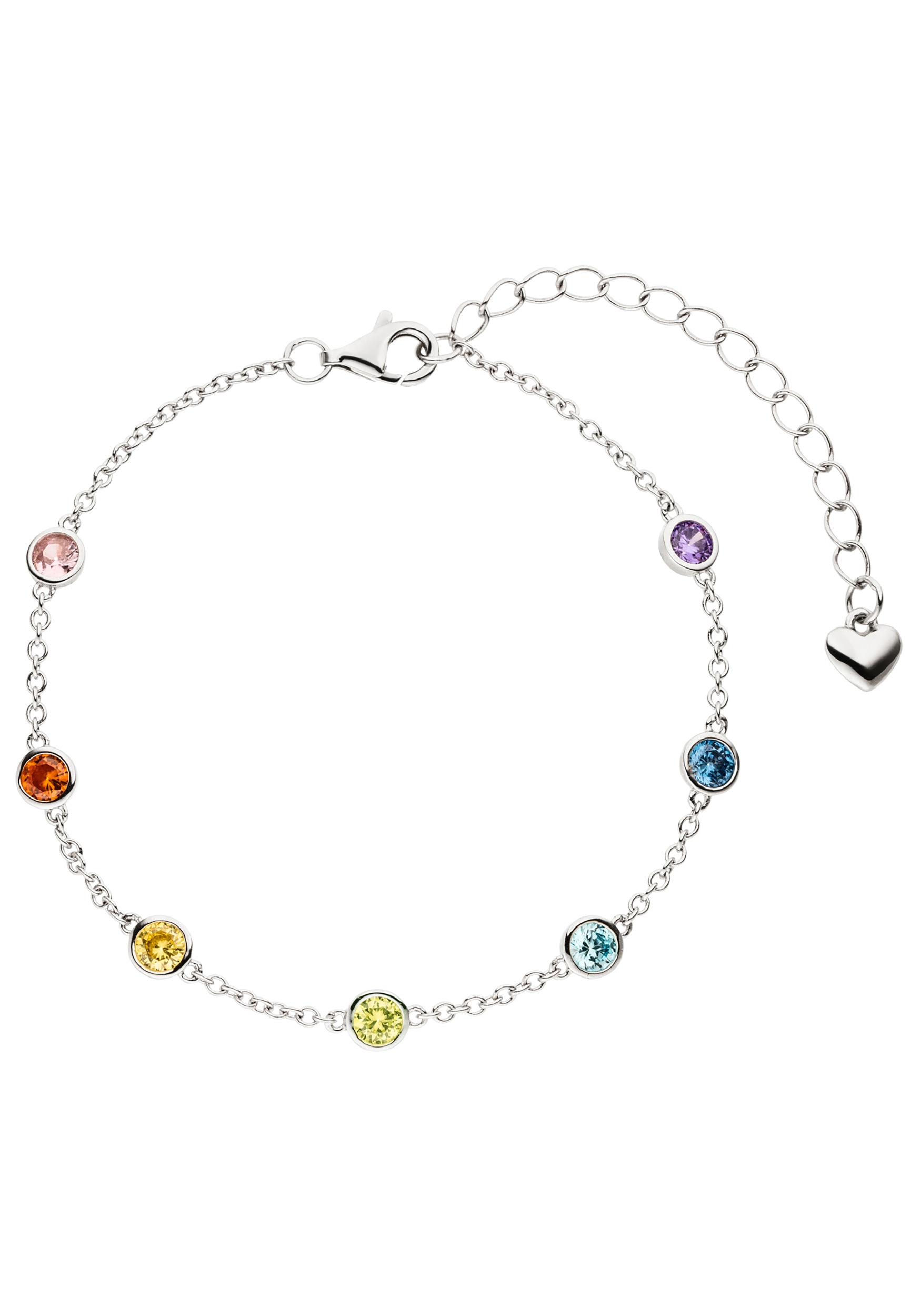 JOBO Silberarmband »Armband Herz 15 cm - 19,5 cm verstellbar« 925 Silber mit 7 bunten Zirkonia