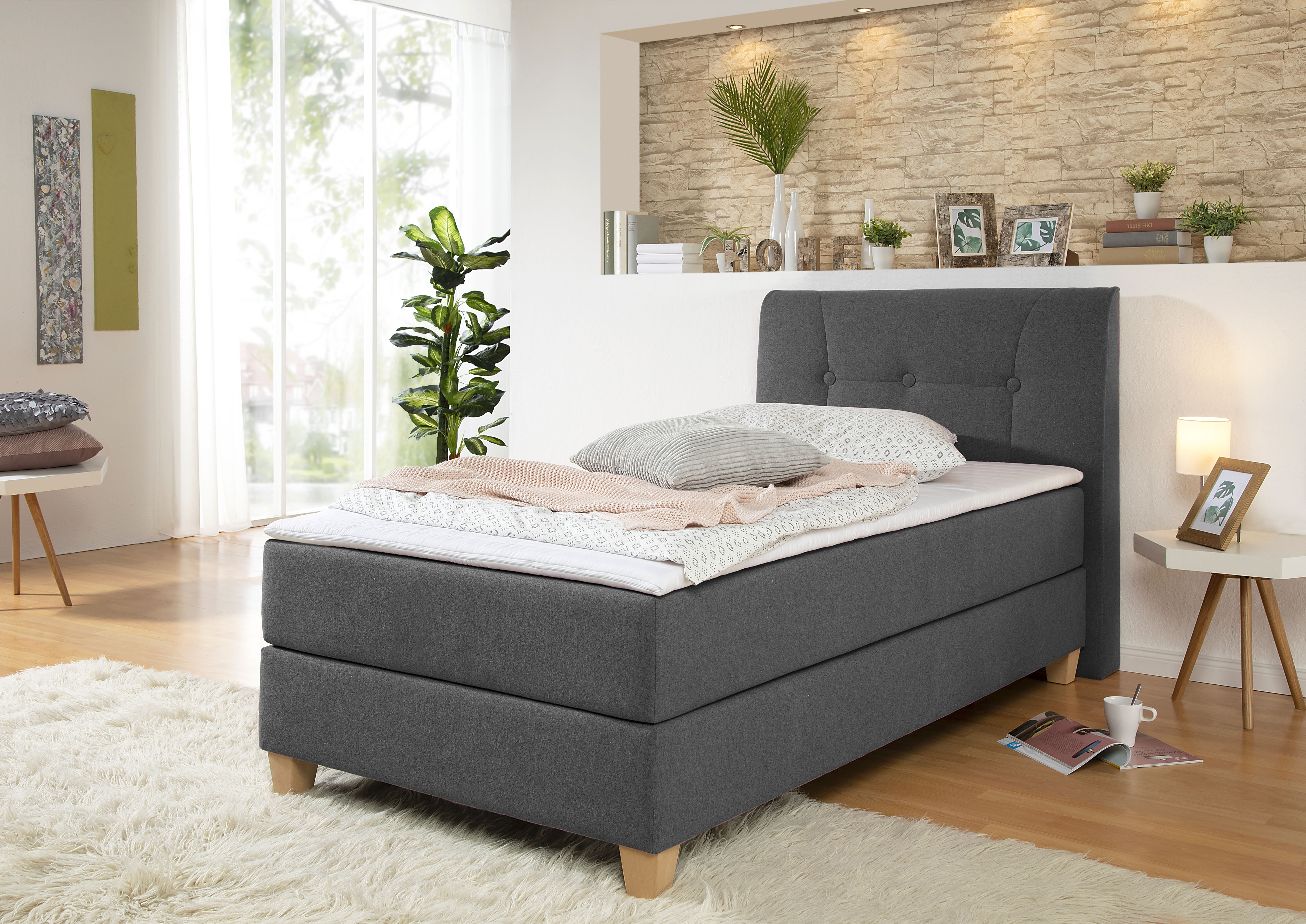 Home affaire Boxspringbett "Calloway" inkl. Topper, XXL-Ausführung, in 4 Farben, 5 Breiten, 3 Matratzenarten