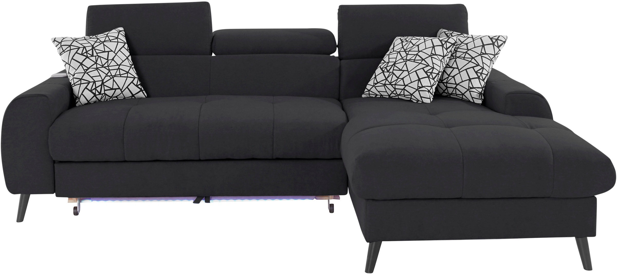 COTTA Ecksofa »Mia L-Form mit 3 Zierkissen«, wahlweise mit Bettfunktion, Bettkasten, Beleuchtung & Wireless-Charger