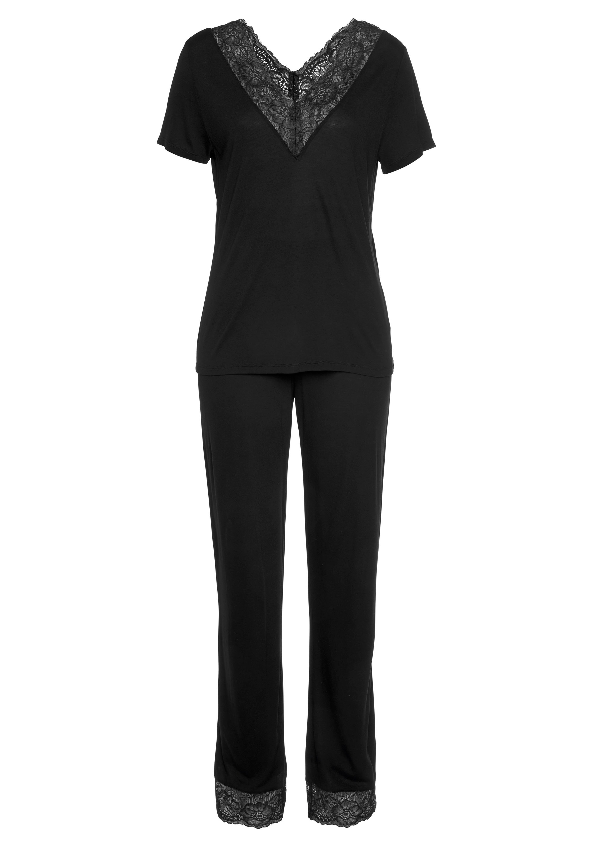LASCANA Pyjama 2-teilig, 2 tlg. mit Spitzeneinsätzen günstig online kaufen
