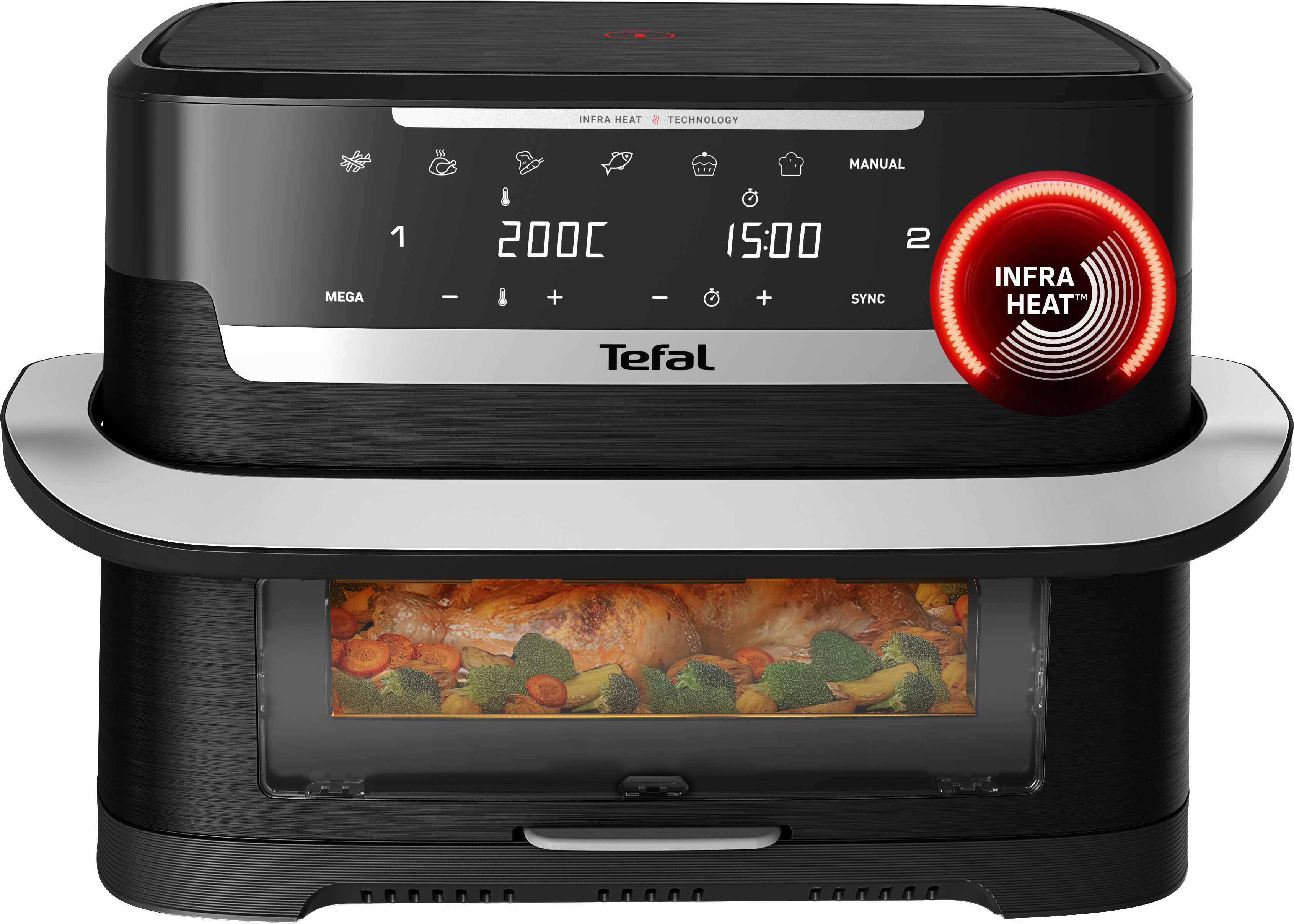 Tefal Heißluftfritteuse "Ever Fry Dual Flex, FlexCook Doppelkammer, XXL Fassungsvermögen" 2700 W bis zu 4x schneller, für bis zu 8 Portionen, EY9288