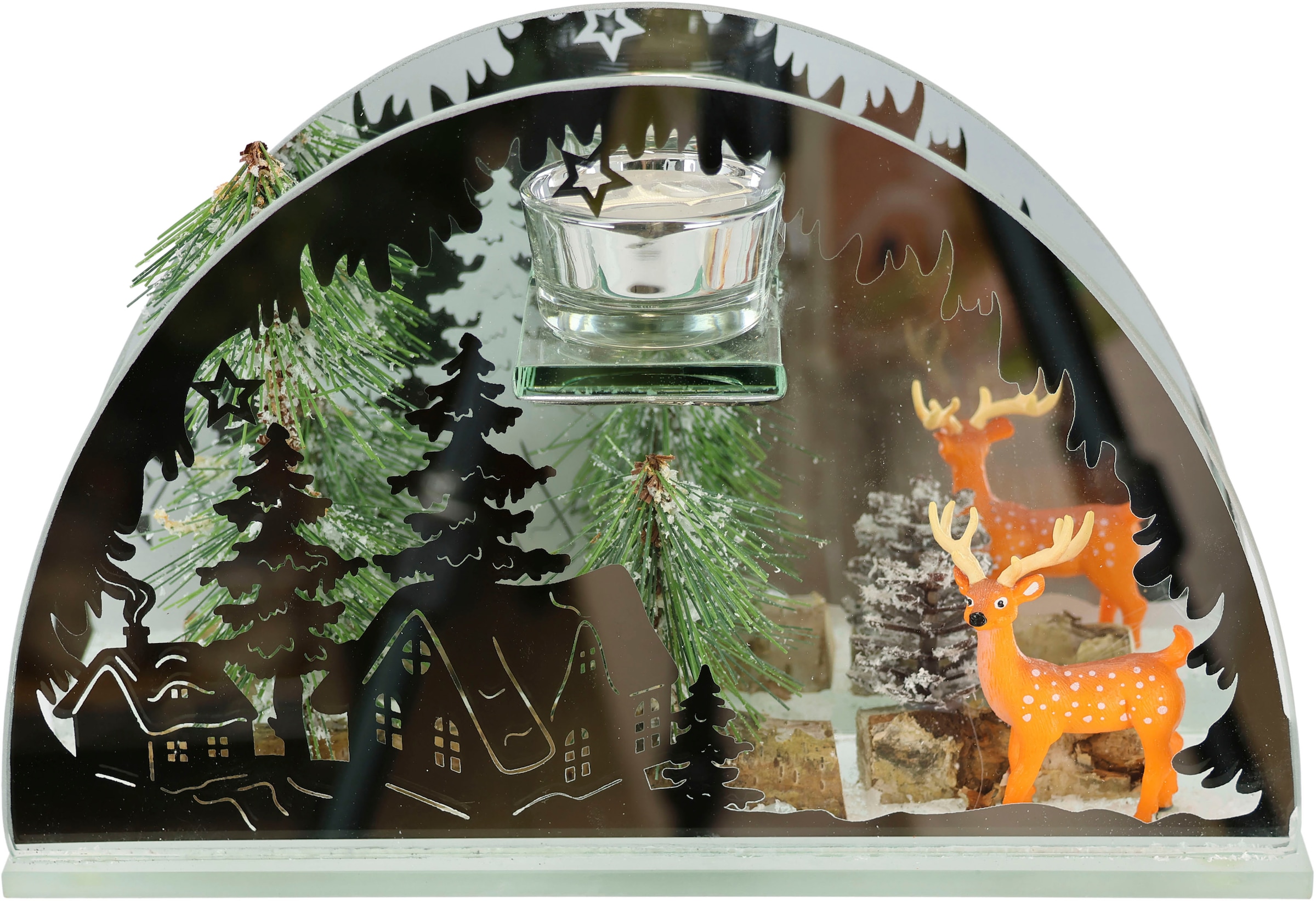 I.GE.A. Teelichthalter »Weihnachtsdeko, (1 Hirsch-Deko St.), Spiegelglas, aus mit Deko-Objekt«, BAUR in Winterlandschaft, Höhe cm Kerzenhalter, | 15 ca