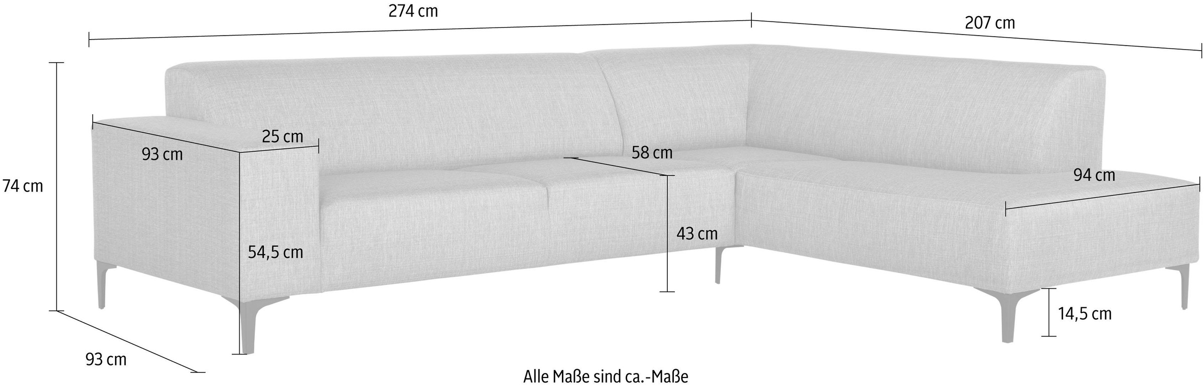 andas Ecksofa »Diva2«, mit edlen Metallfüßen