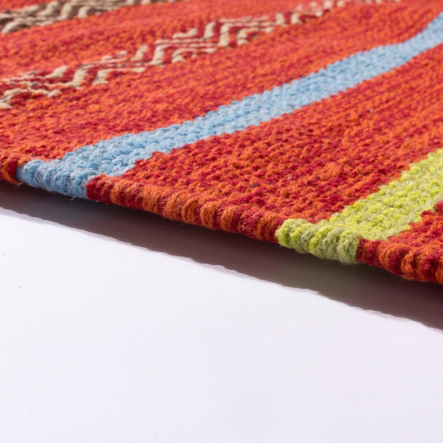 Paco Home Teppich »Kilim 213«, rechteckig, 12 mm Höhe, handgewebter Wendeteppich, reine Baumwolle, gestreift, Wohnzimmer