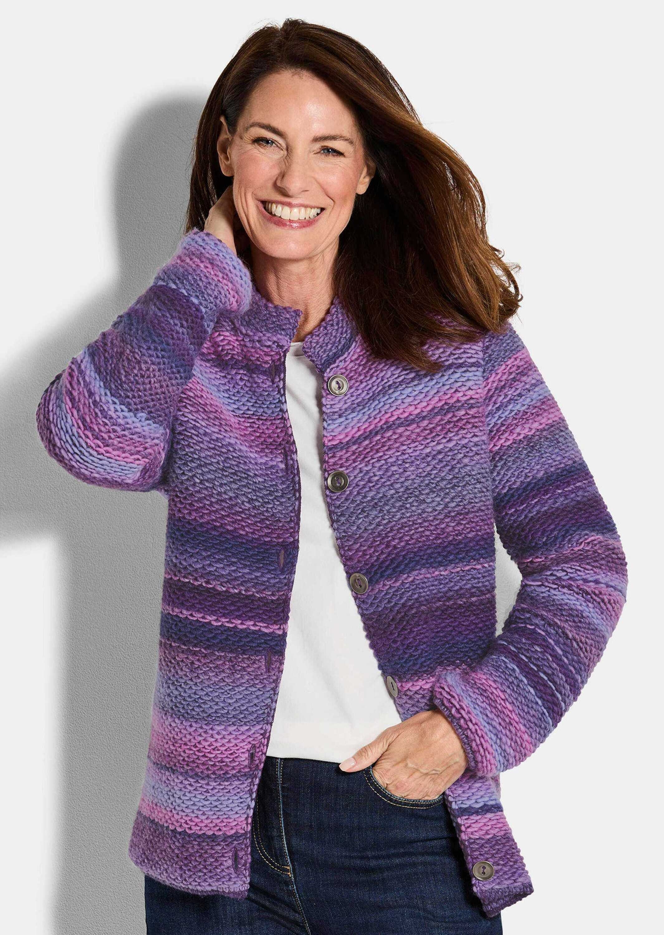 GOLDNER Strickjacke »Kurzgröße Strickjacke mit Multicolor Ringeloptik«