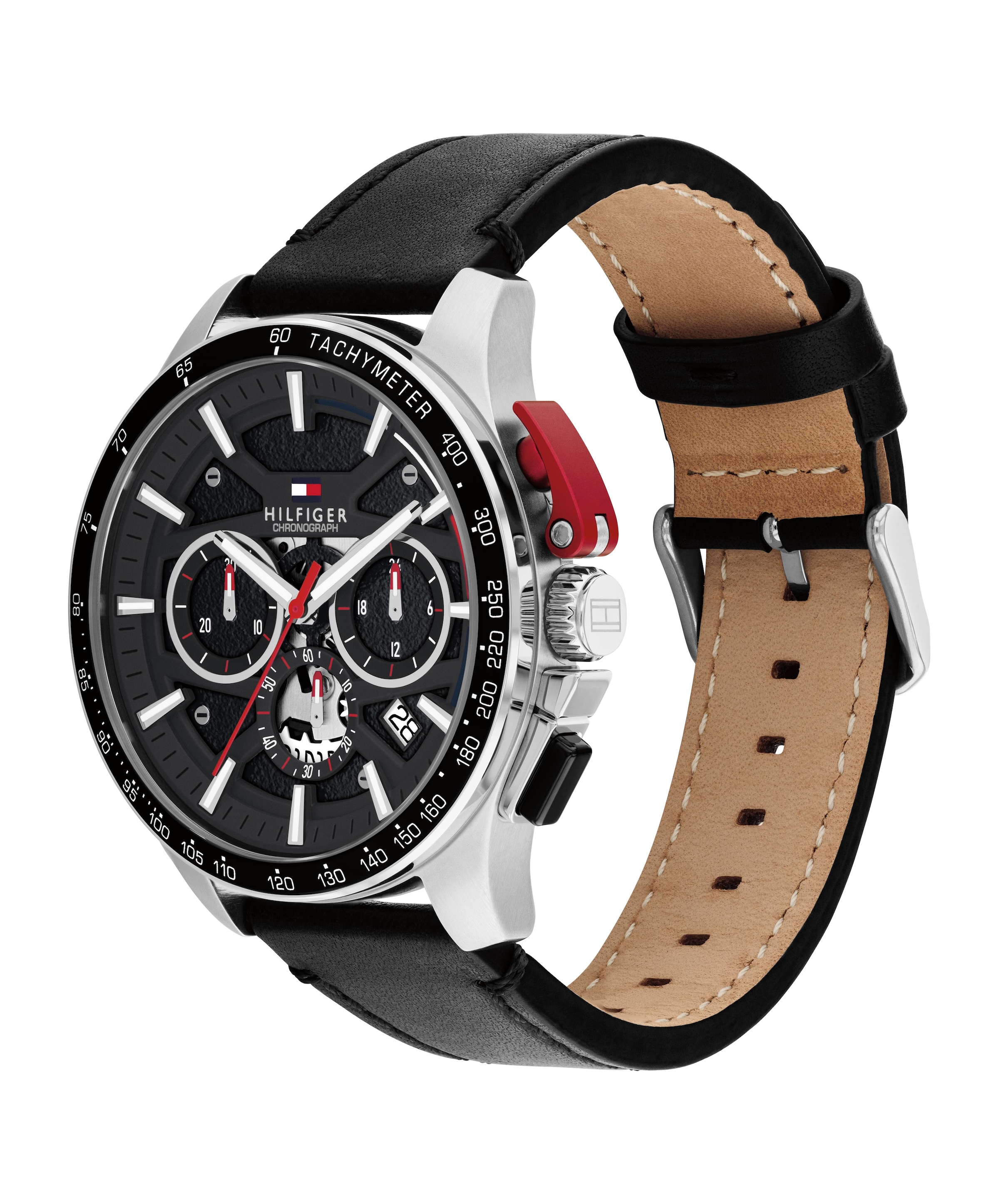 Tommy Hilfiger Chronograph »BANK« Quarzuhr, Armbanduhr, Herrenuhr, Lederarmband, analog, Tag