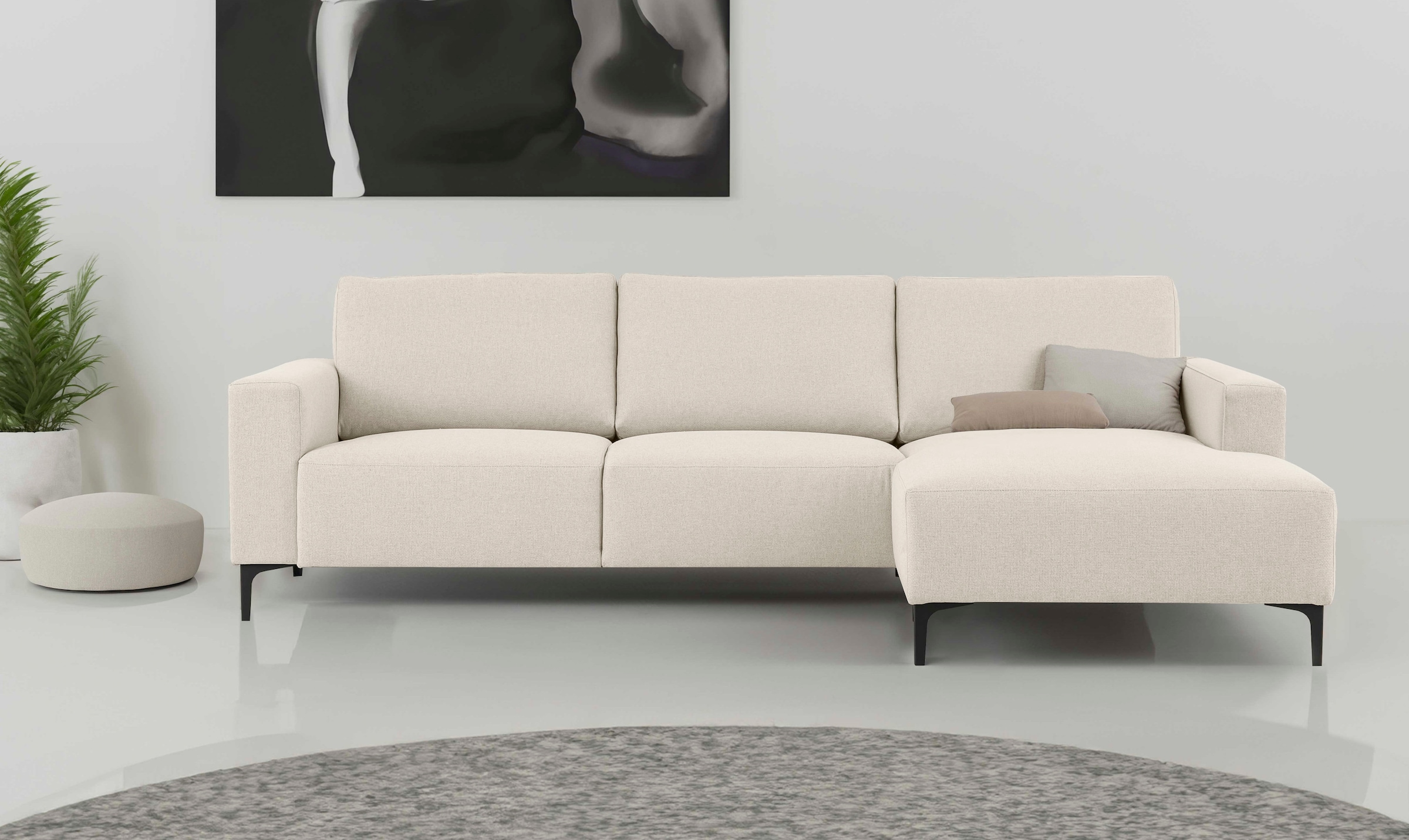 OTTO home Ecksofa »Tournon, L-Form, Breite 262 cm, Webstoff, Chenille« Designsofa im nordischen Stil, Wellenunterfederung, Metallfüße