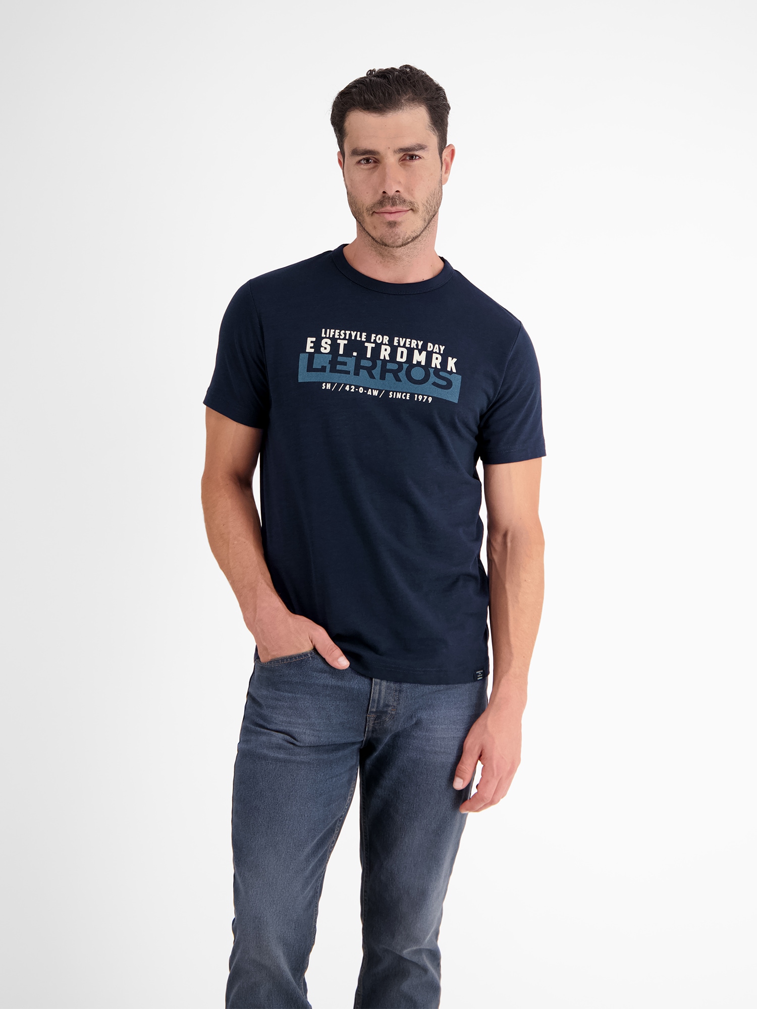 LERROS T-Shirt "Unifarbenes T-Shirt mit Print" günstig online kaufen