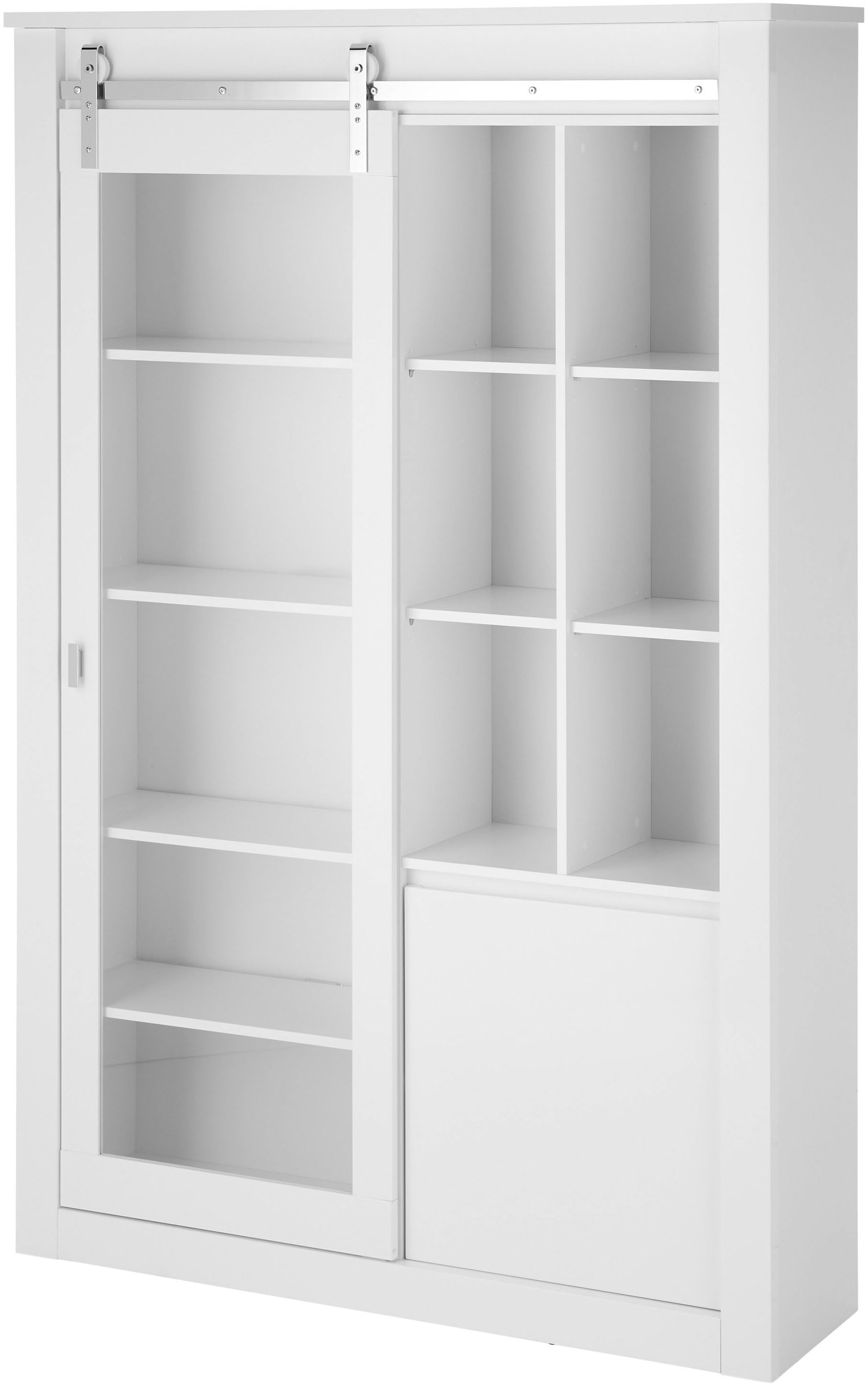 Home affaire Vitrine »Daytona, moderner Hochschrank, Glasvitrine in Weiß Hochglanz« mit Schiebetürenbeschlag in Chrom-Optik, ausreichend Stauraum