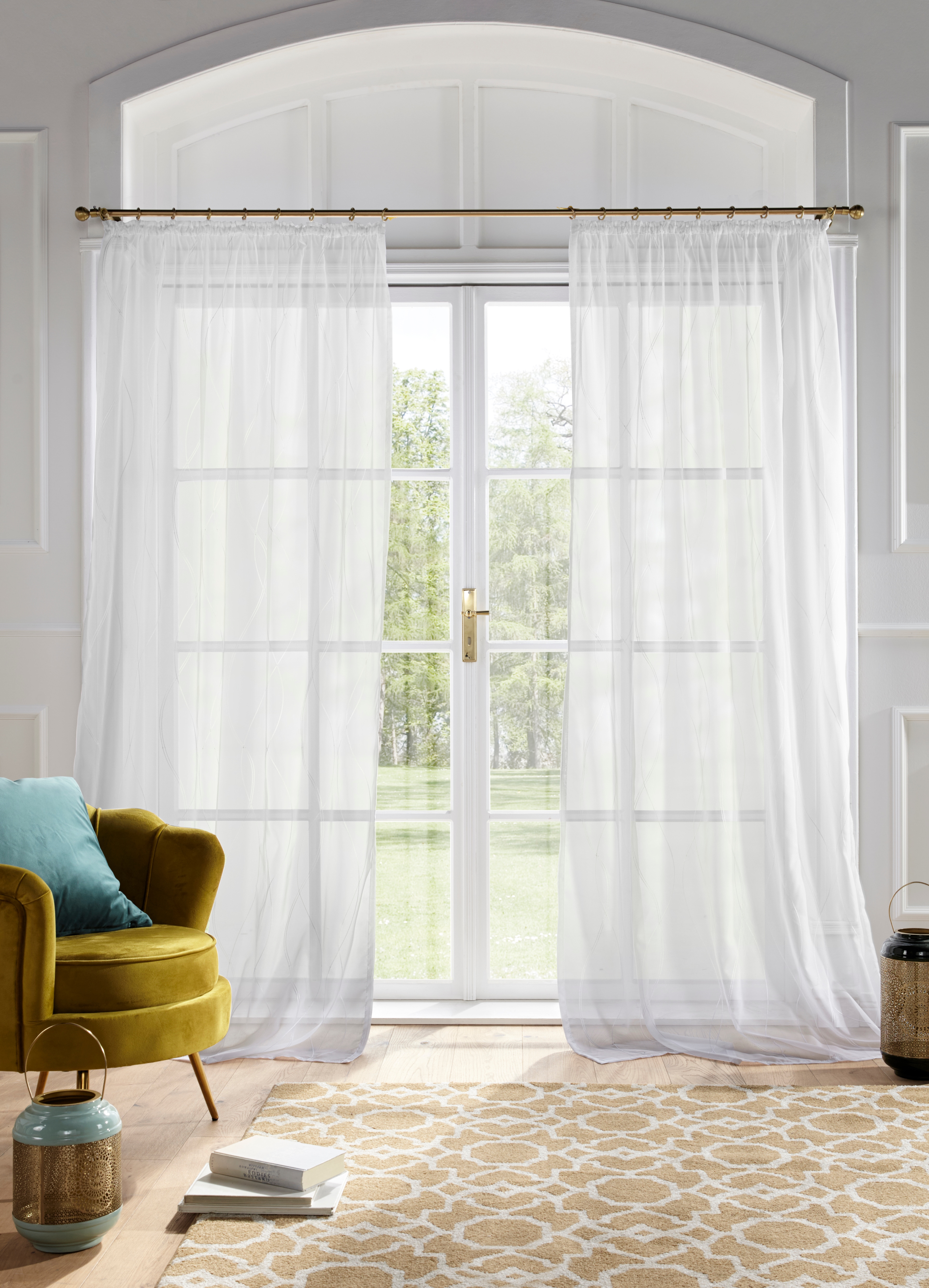 OTTO home Gardine "Mila" Kräuselband 1 Stk. tlg. mit Wellenmuster bestickt, Voile, einfarbig